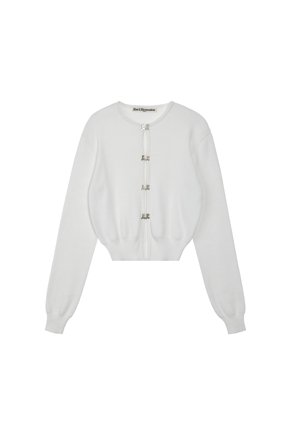 LOGO CLIP KNIT CARDIGAN - WHITE - rest and recreation
