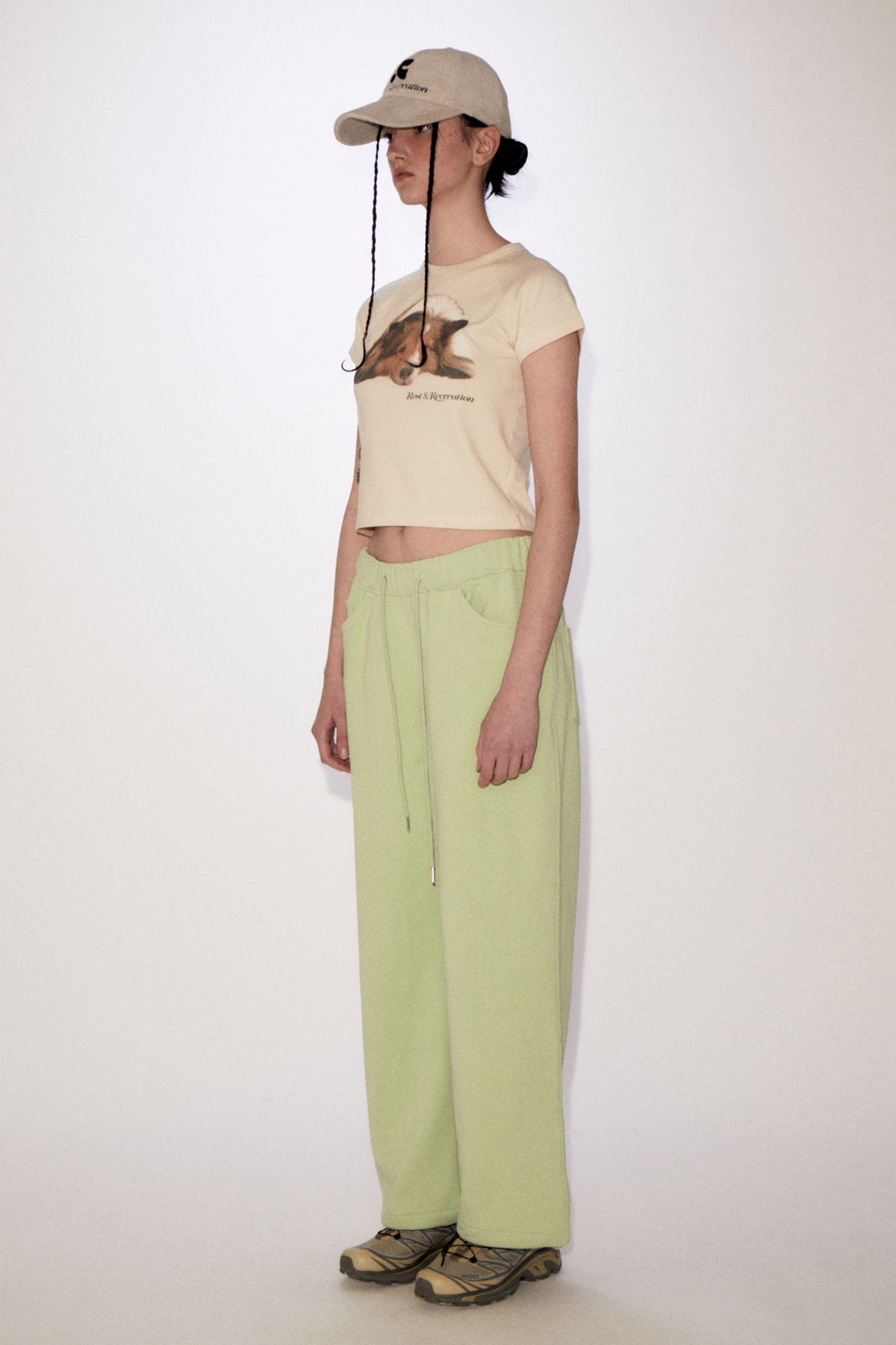 パンツ Rest & Recreation RR LOGO STITCH HEAVYWEIGHT PANTS (YELLOWIS RR LOGO STITCH HEAVYWEIGHT PANTS - YELLOWISH GREEN - rest