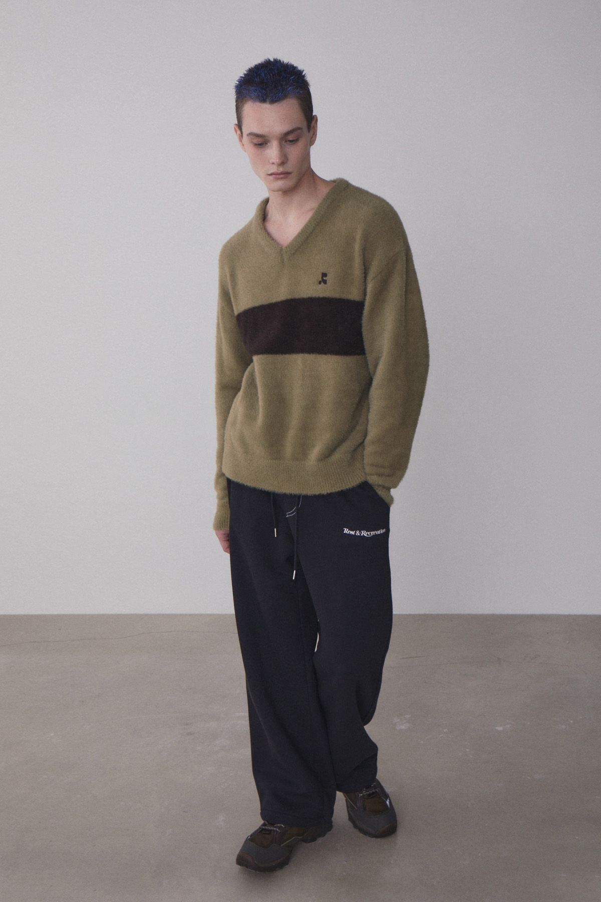 トップス REST&RECREATION RR V-NECK HAIRY KNIT RR V-NECK HAIRY KNIT TOP - KHAKI - rest and recreation