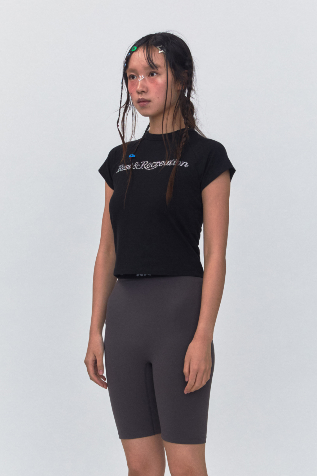 RR CRYSTAL LOGO CROP TOP - BLACK - rest and recreation