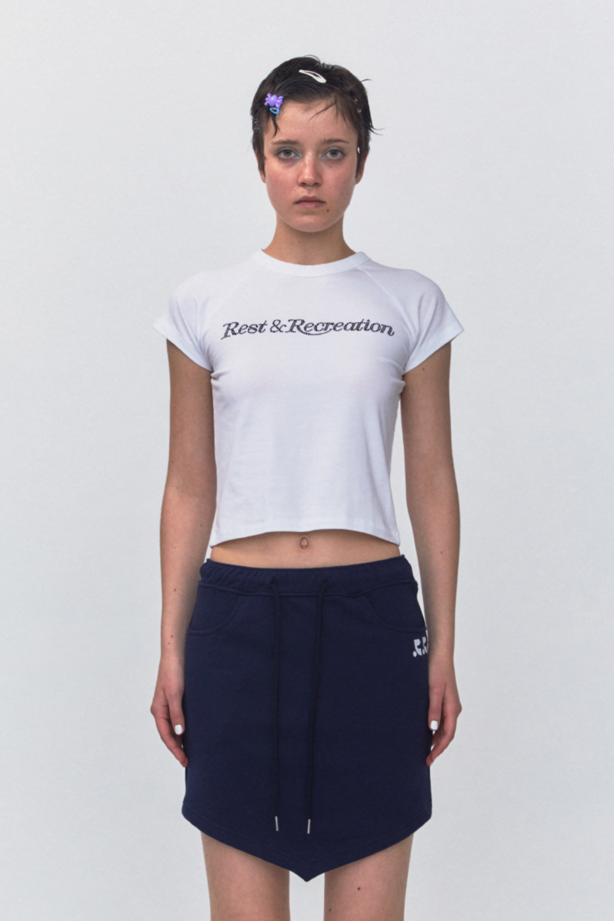 RR CRYSTAL LOGO CROP TOP - WHITE - rest and recreation