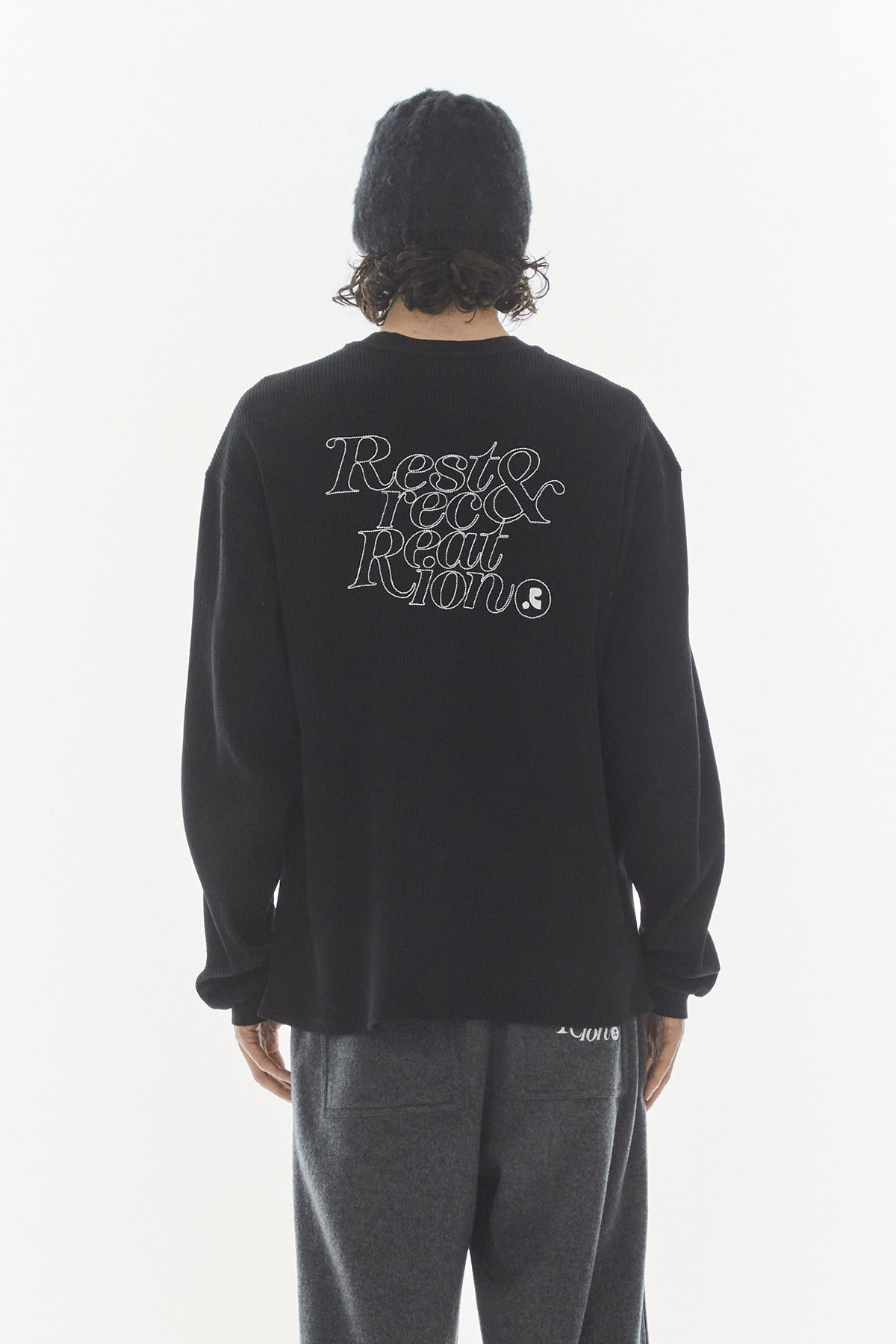 OVERSIZED WAFFLE CREWNECK T-SHIRT - BLACK - rest and recreation