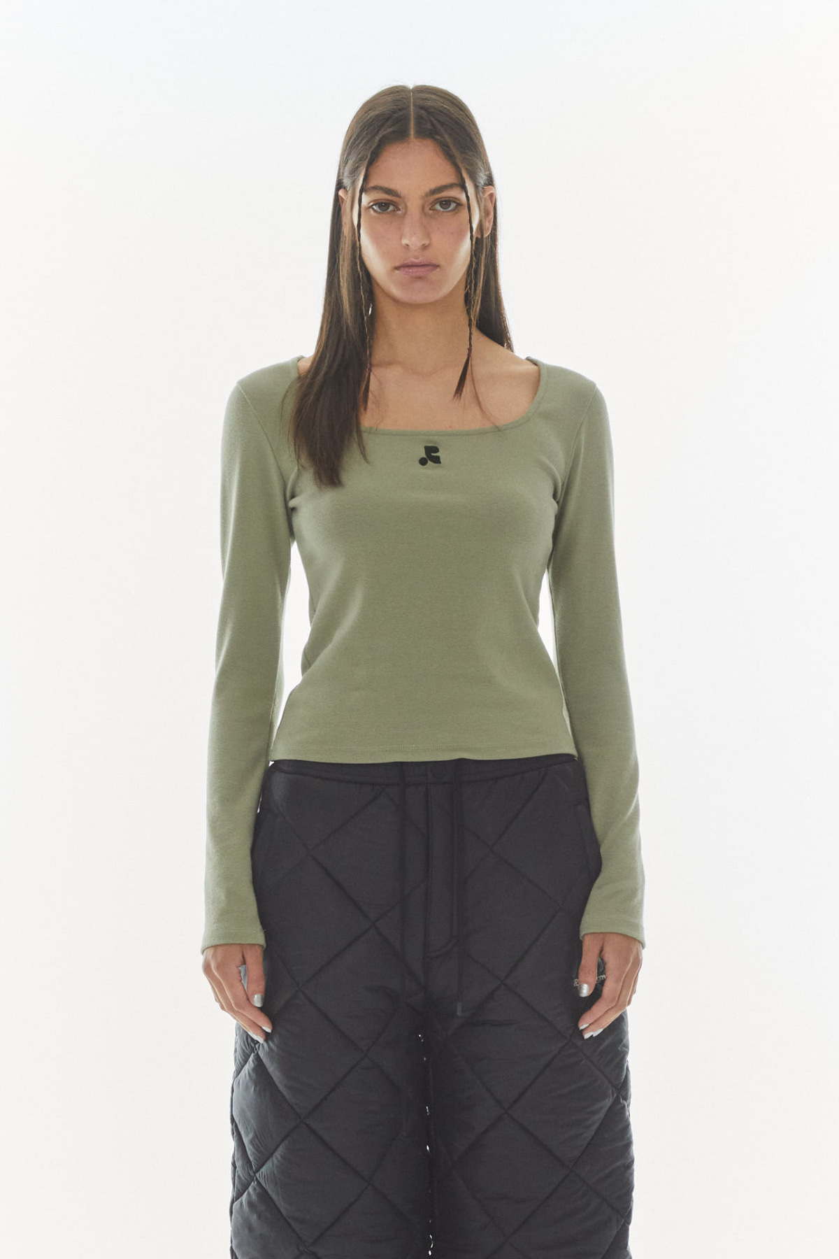 【Rest&Recreation】韓国人気★ SQUARE NECK LONG SLEEVE Rest & Recreation Square Neck Long Sleeve - Black