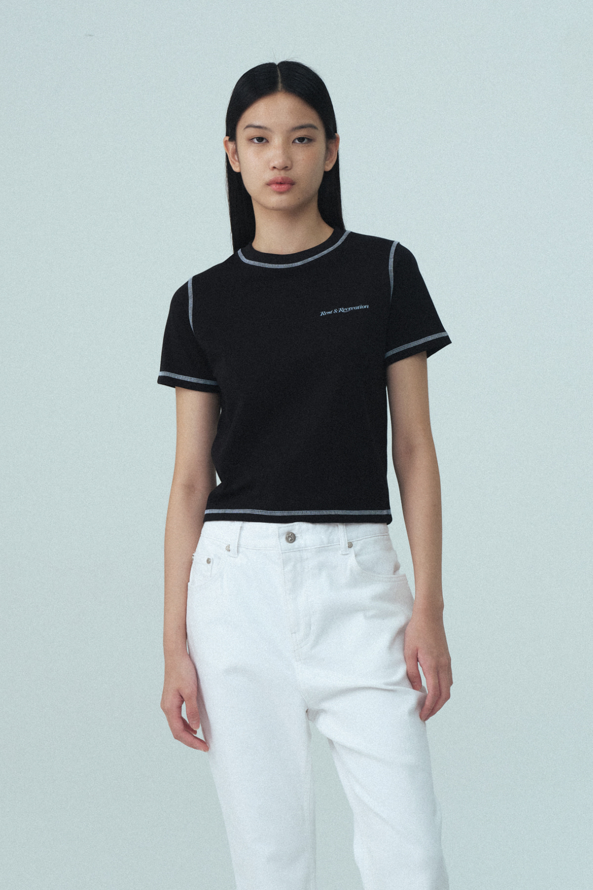 [Rest & Recreation] COLOR STITCH T-SHIRT ★大人気★ COLOR STITCH T-SHIRT - BLACK - rest and recreation