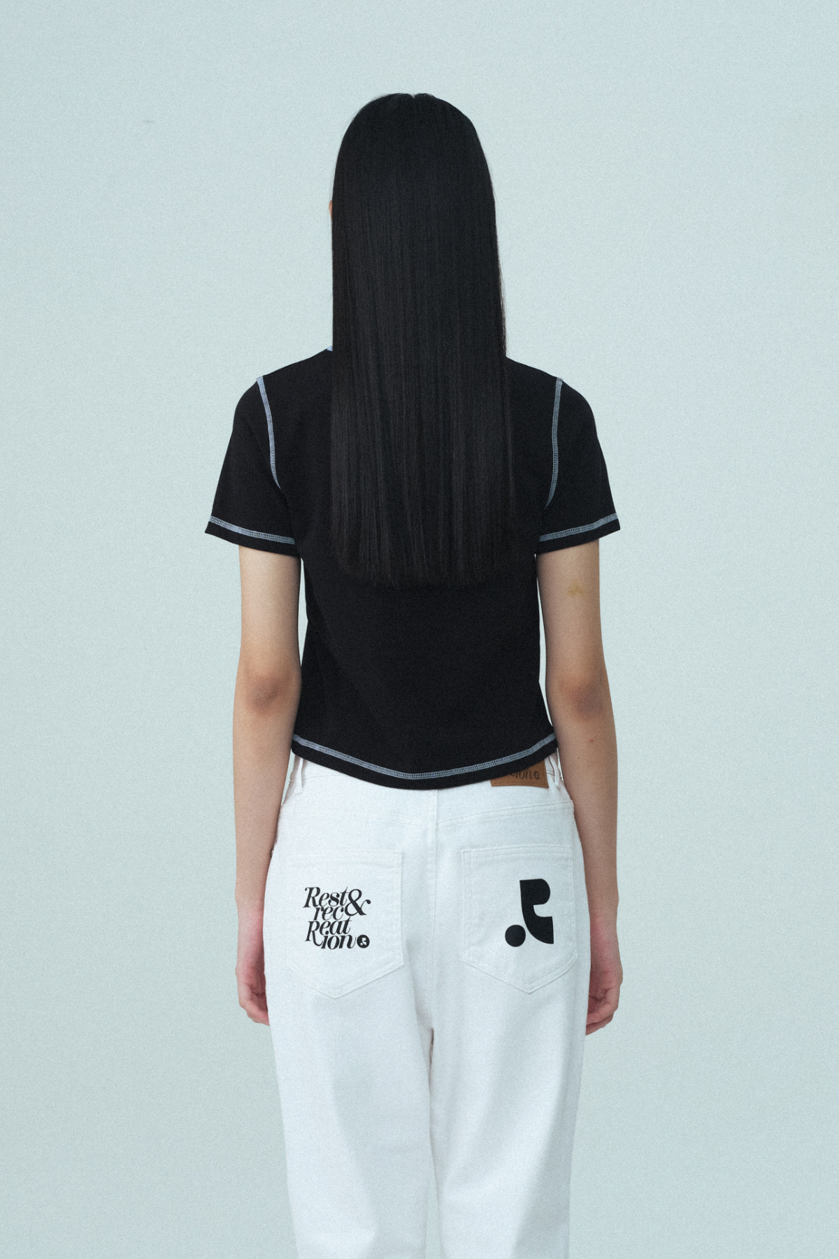 COLOR STITCH T-SHIRT - BLACK - rest and recreation