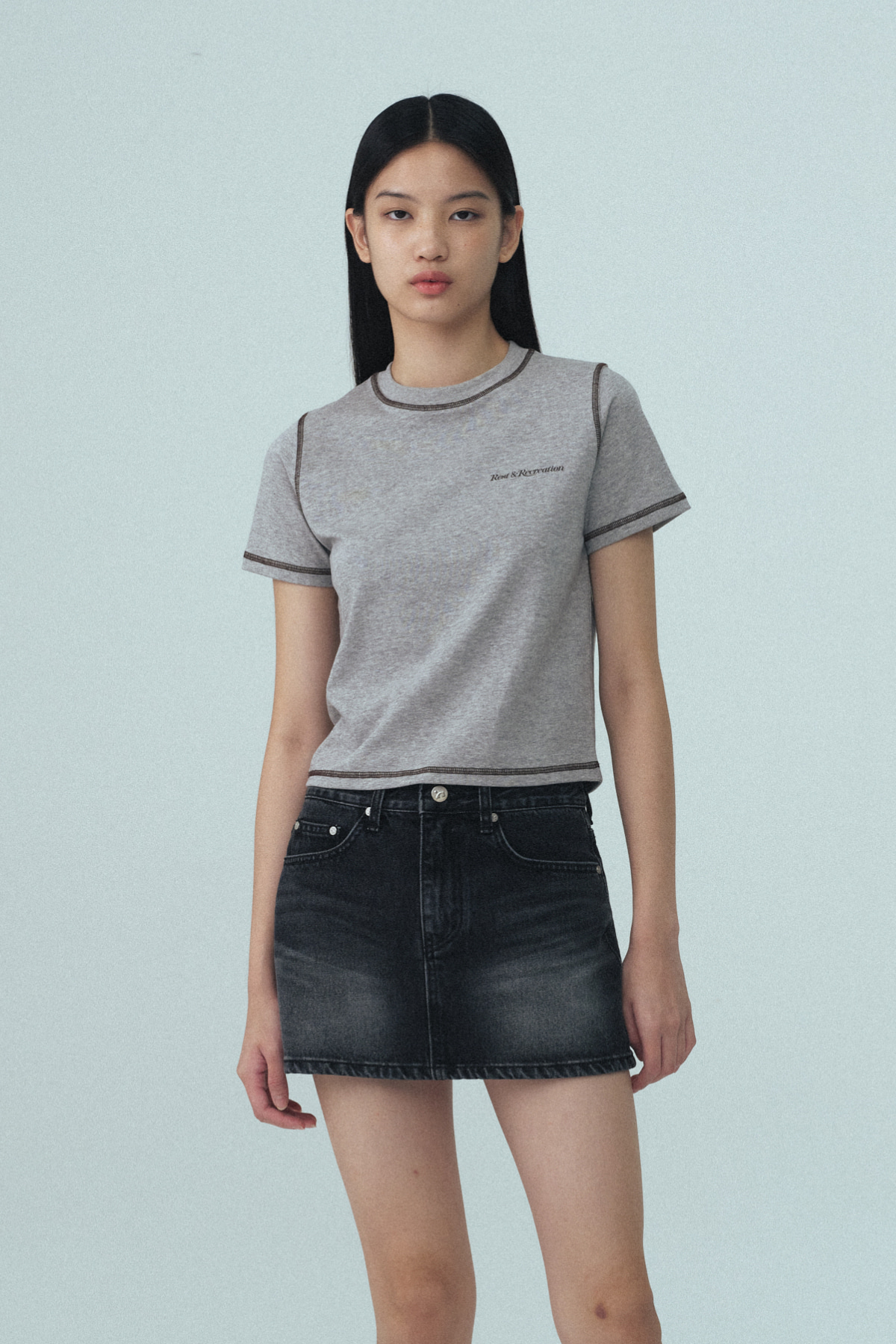 ■Rest & Recreation■ COLOR STITCH TSHIRT GREY RR251TP003GY COLOR STITCH T-SHIRT - GREY - rest and recreation