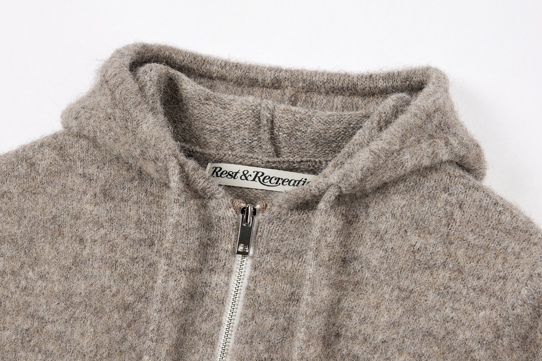 HAIRY KNIT HOOD ZIP-UP - BROWN - rest and recreation