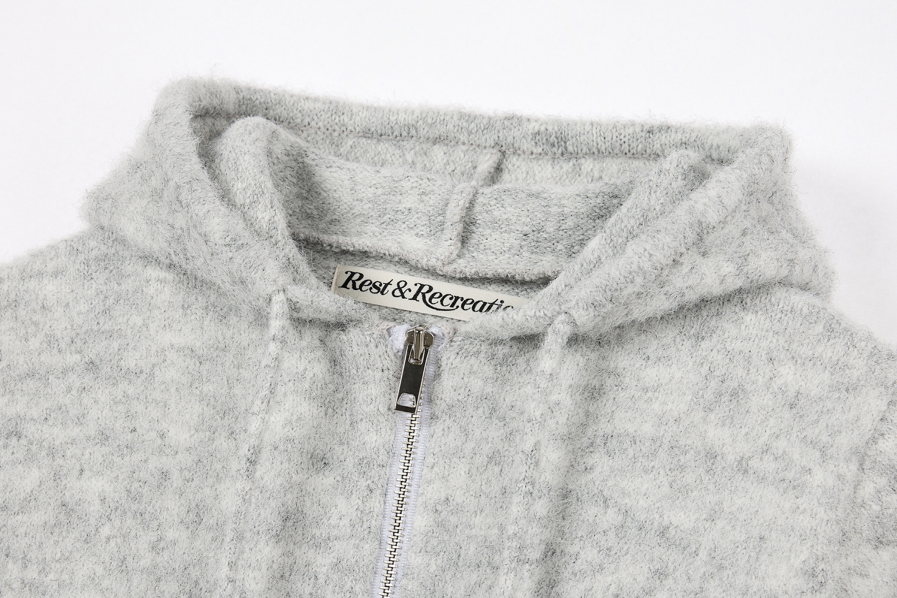 HAIRY KNIT HOOD ZIP-UP - LIGHT GREY - rest and recreation