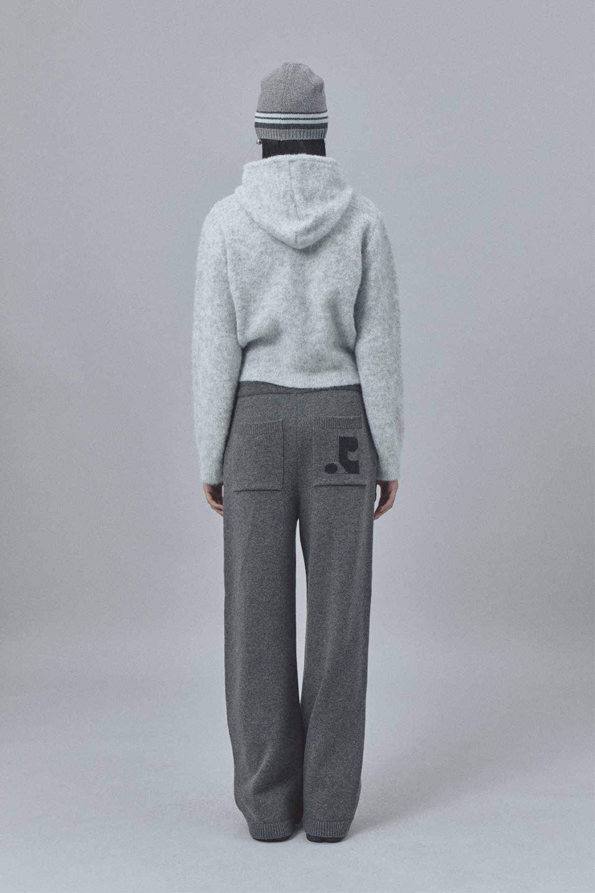 HAIRY KNIT HOOD ZIP-UP - LIGHT GREY - rest and recreation
