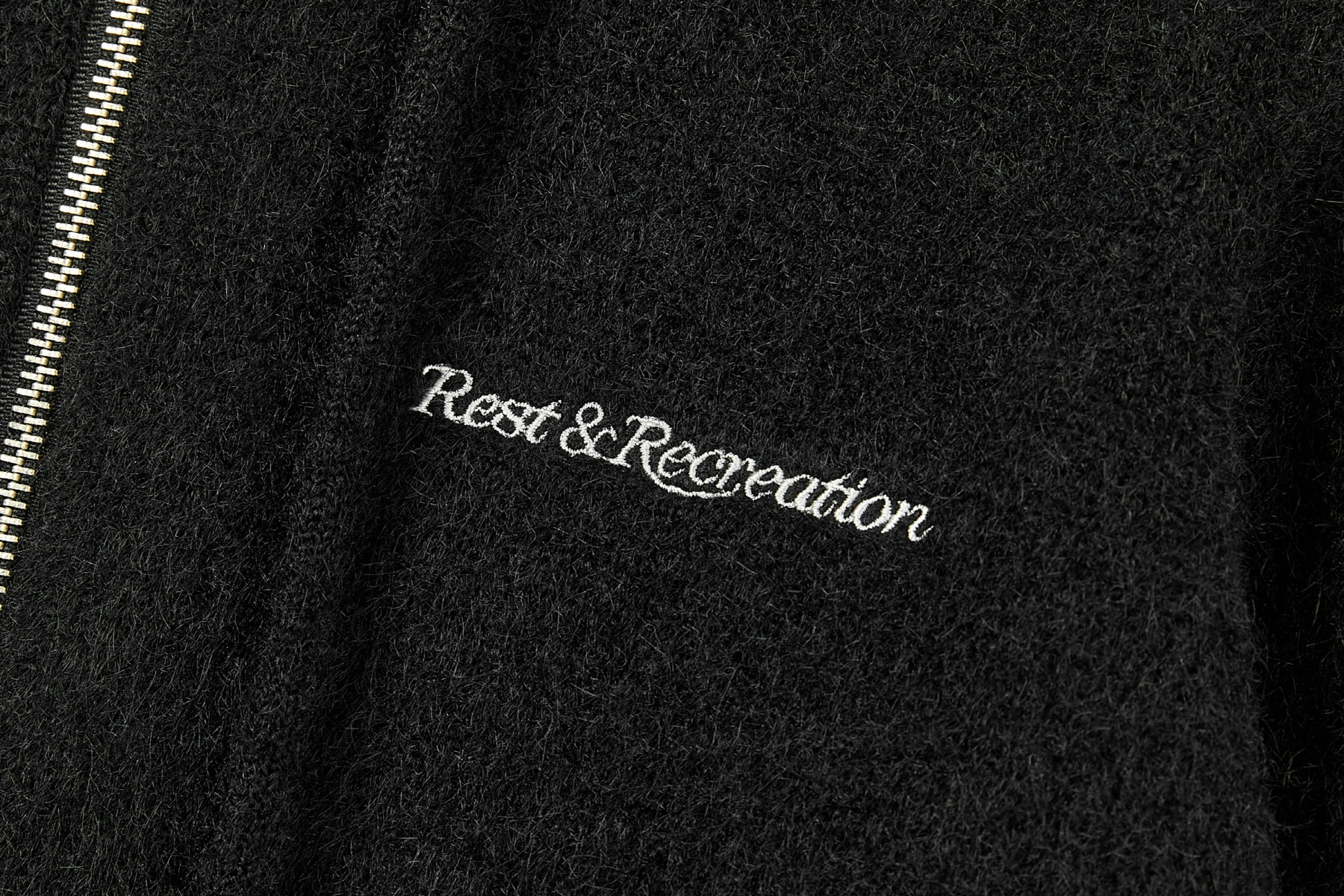 HAIRY KNIT HOOD ZIP-UP - BLACK - rest and recreation