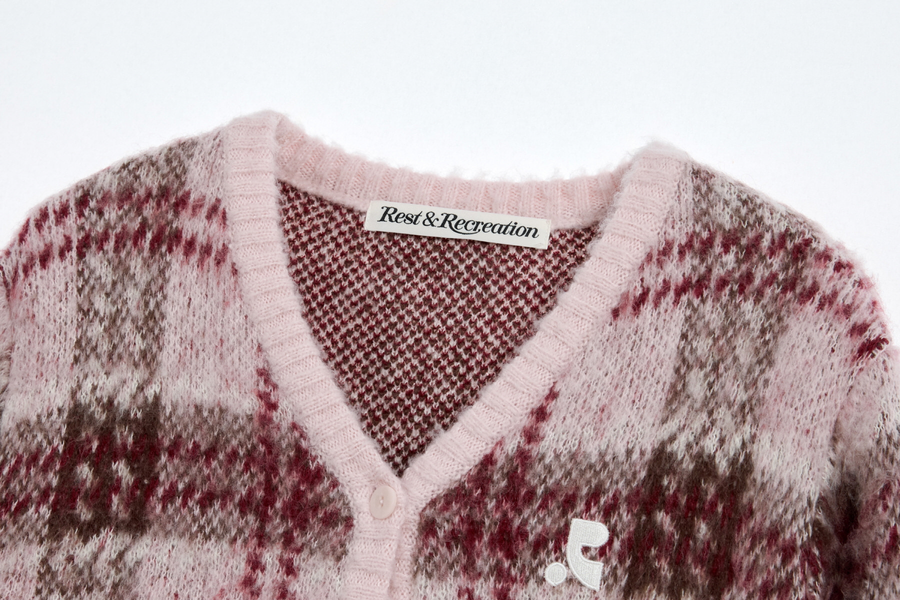 CHECK PATTERN HAIRY KNIT CARDIGAN - PINK - rest and recreation