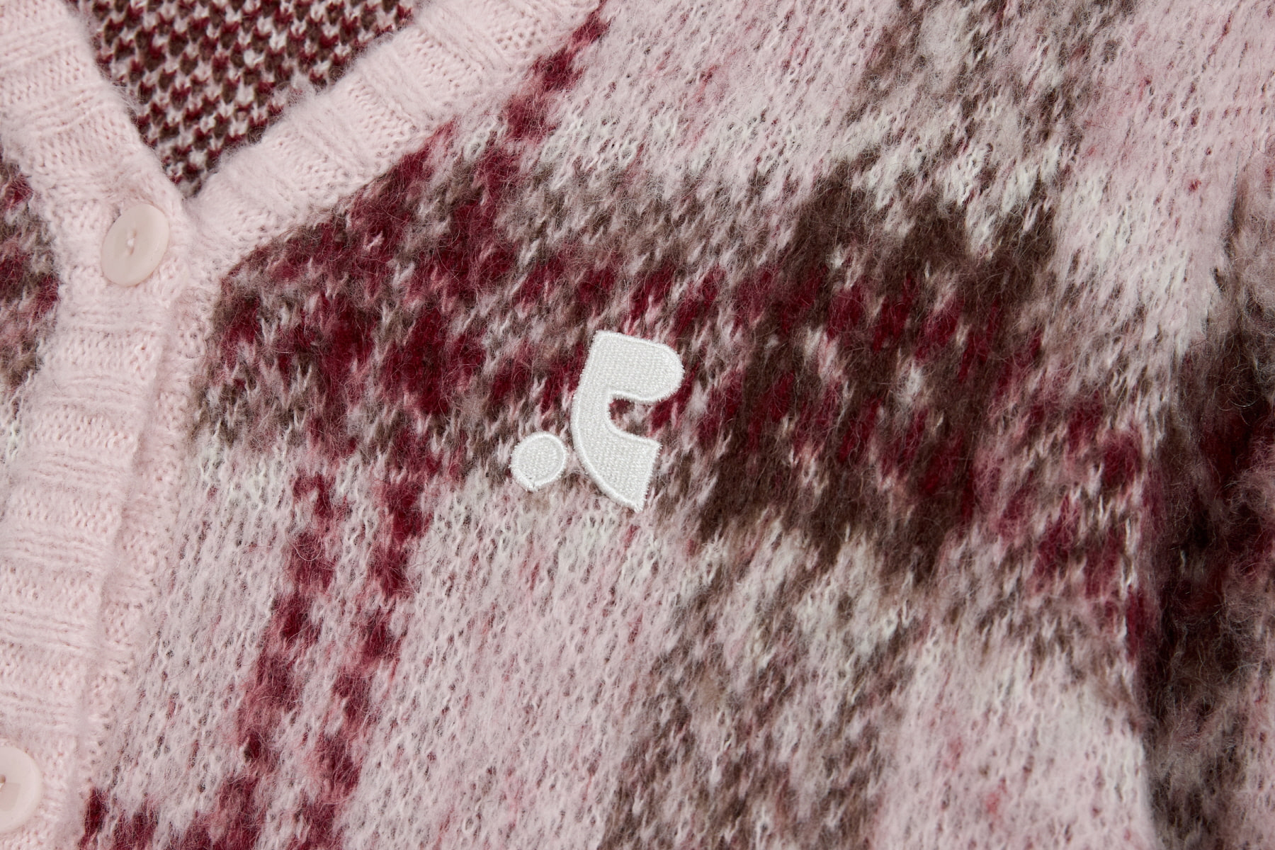 CHECK PATTERN HAIRY KNIT CARDIGAN - PINK - rest and recreation