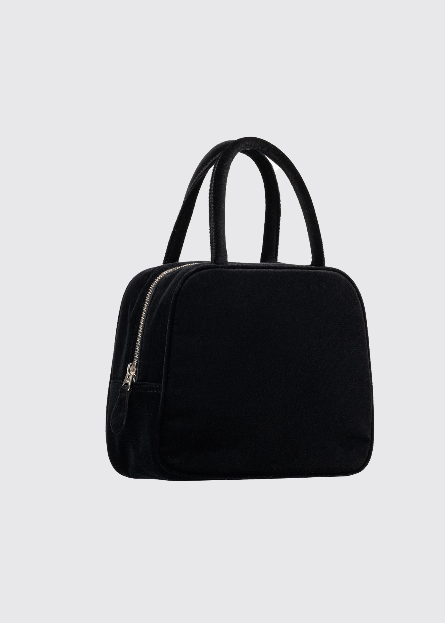 MOTHER-OF-PEARL BUTTON COTTON VELVET HAND BAG - BLACK