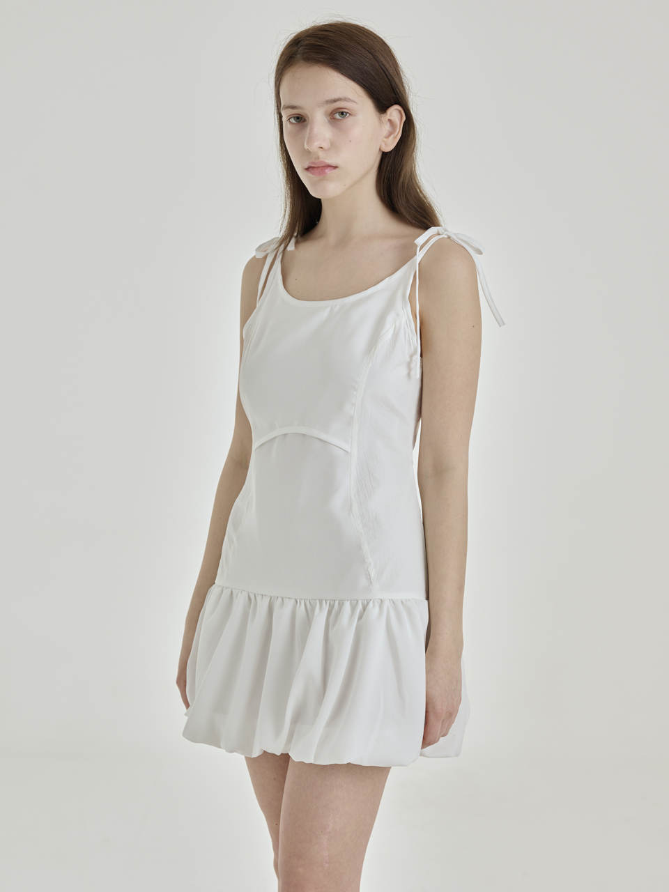 EYELET VOLUME MINI DRESS [WHITE]