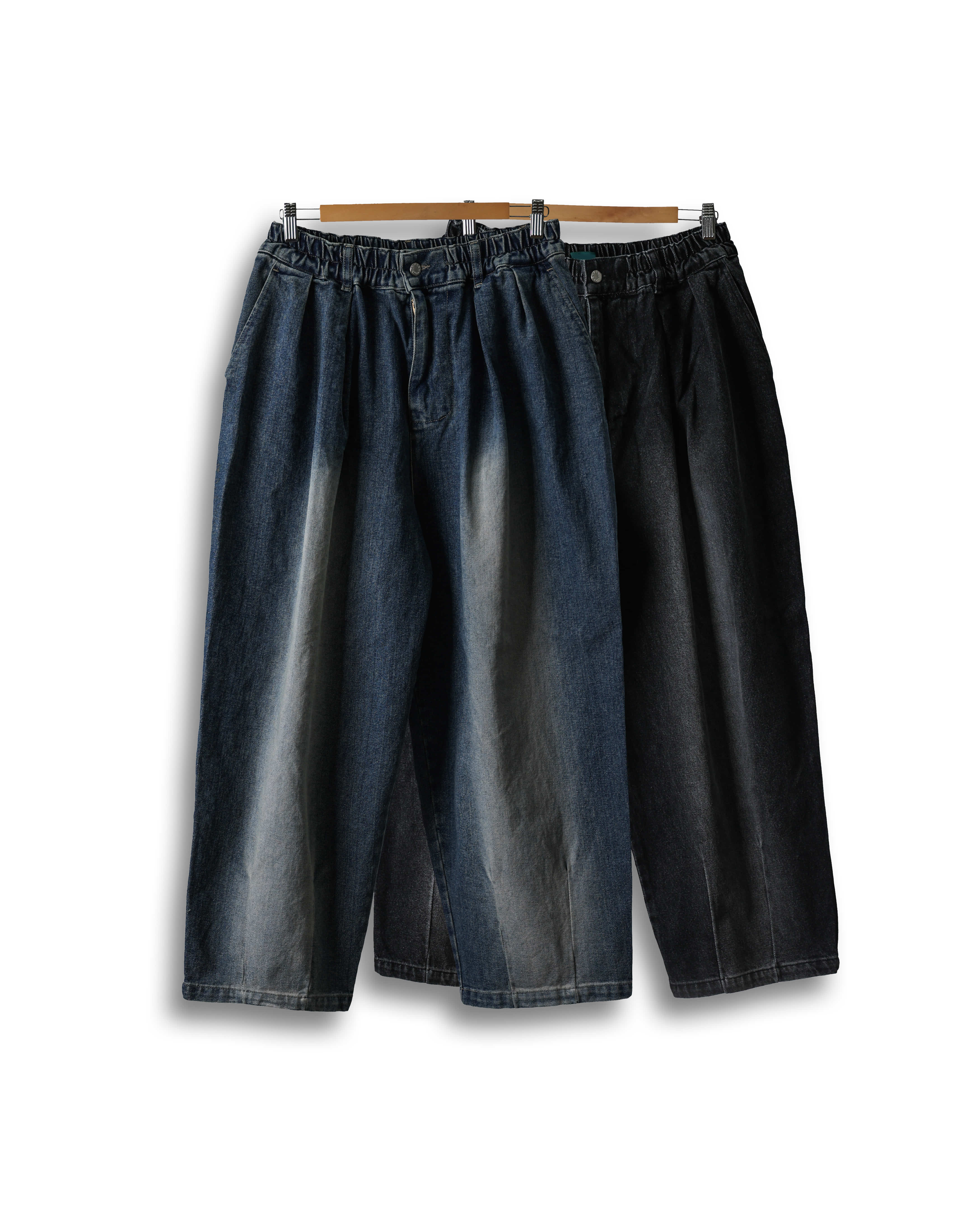 GOOSE H123  Washed Balloon Denim Pants (Black Denim/Blue Denim)