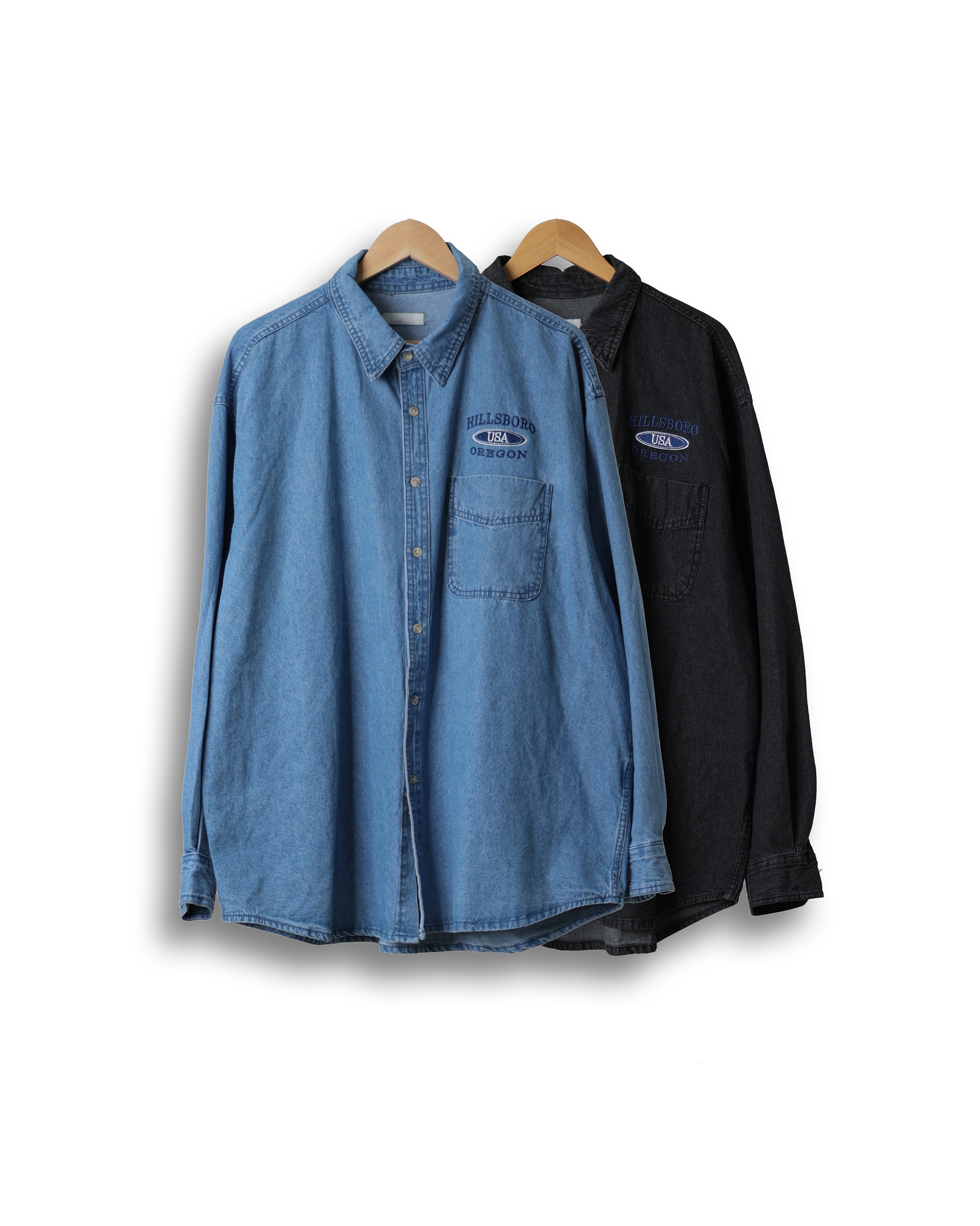 WOOT USA OREGON Western Denim Shirts (Black Denim/Light Denim)