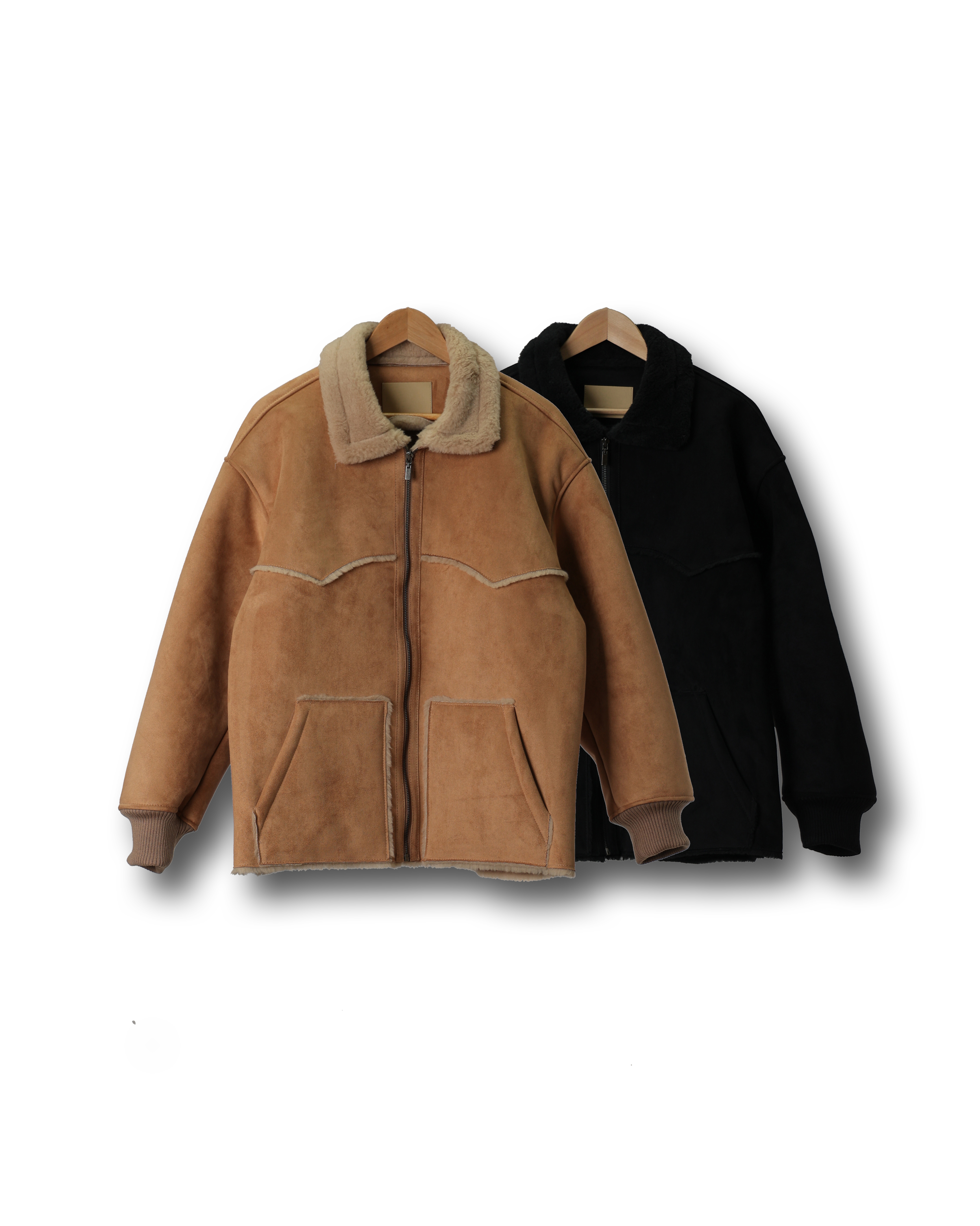 LANN Western Vegan Suede Mouton Jacket (Black/Camel)