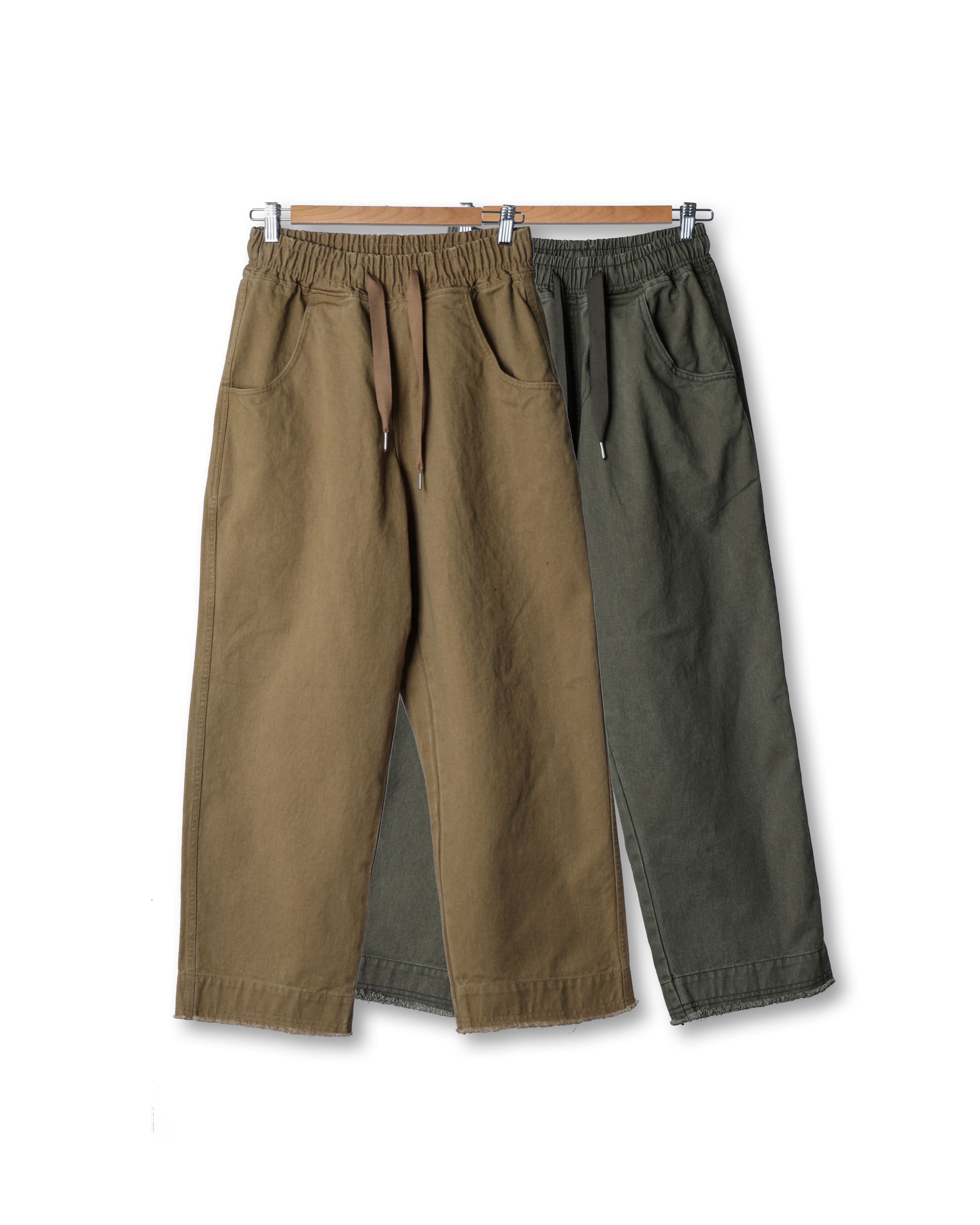 HIGVE Damage Detailing Washed Crop Pants (Olive/Beige)