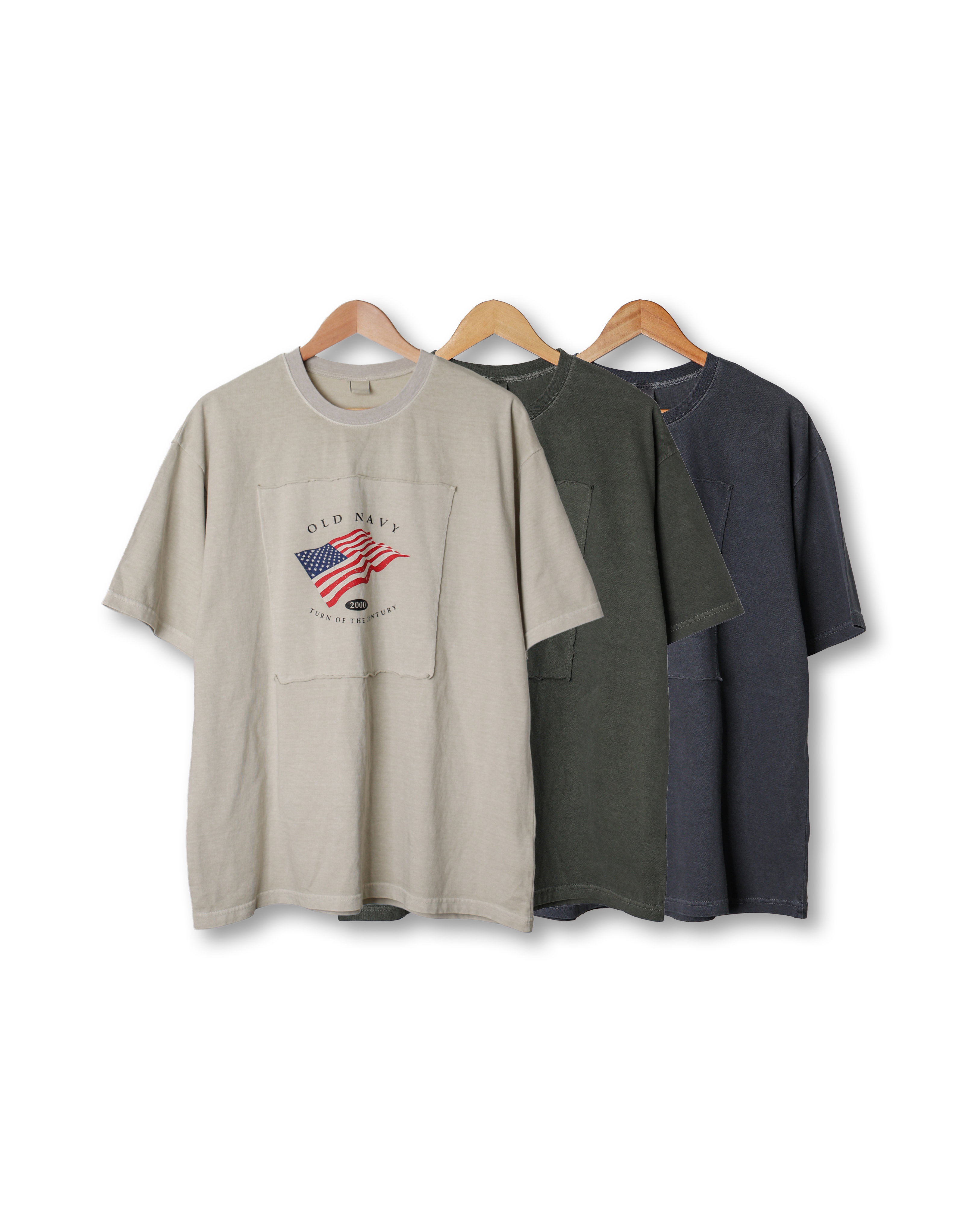 RAM OLD NAVY Flag Pigment T Shirts (Navy/Olive/Light Beige)