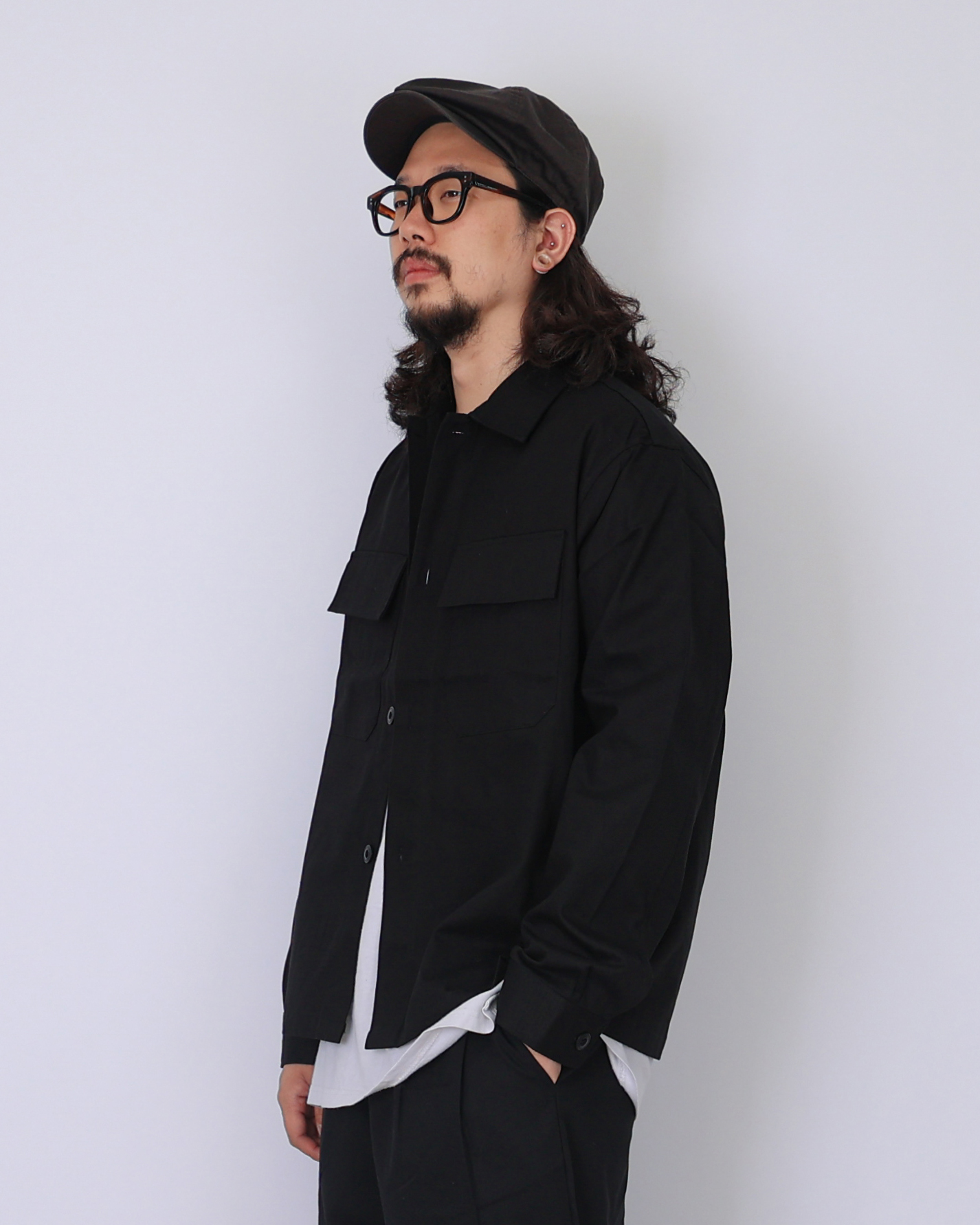 Casual Work Cotton Wide Jacket (Black/Cream)