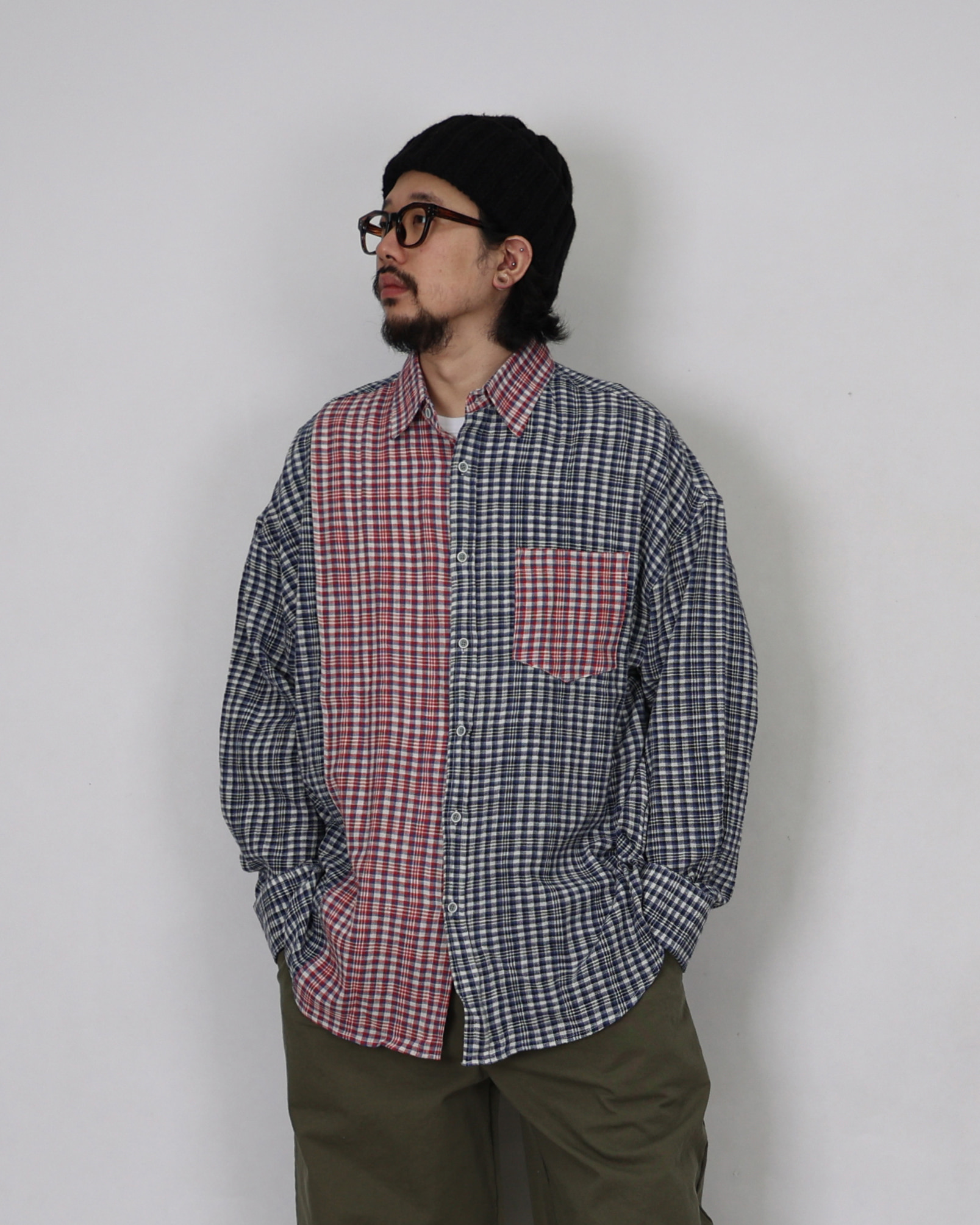 Crazy TONE Pattern Check Shirts (Black/Red)