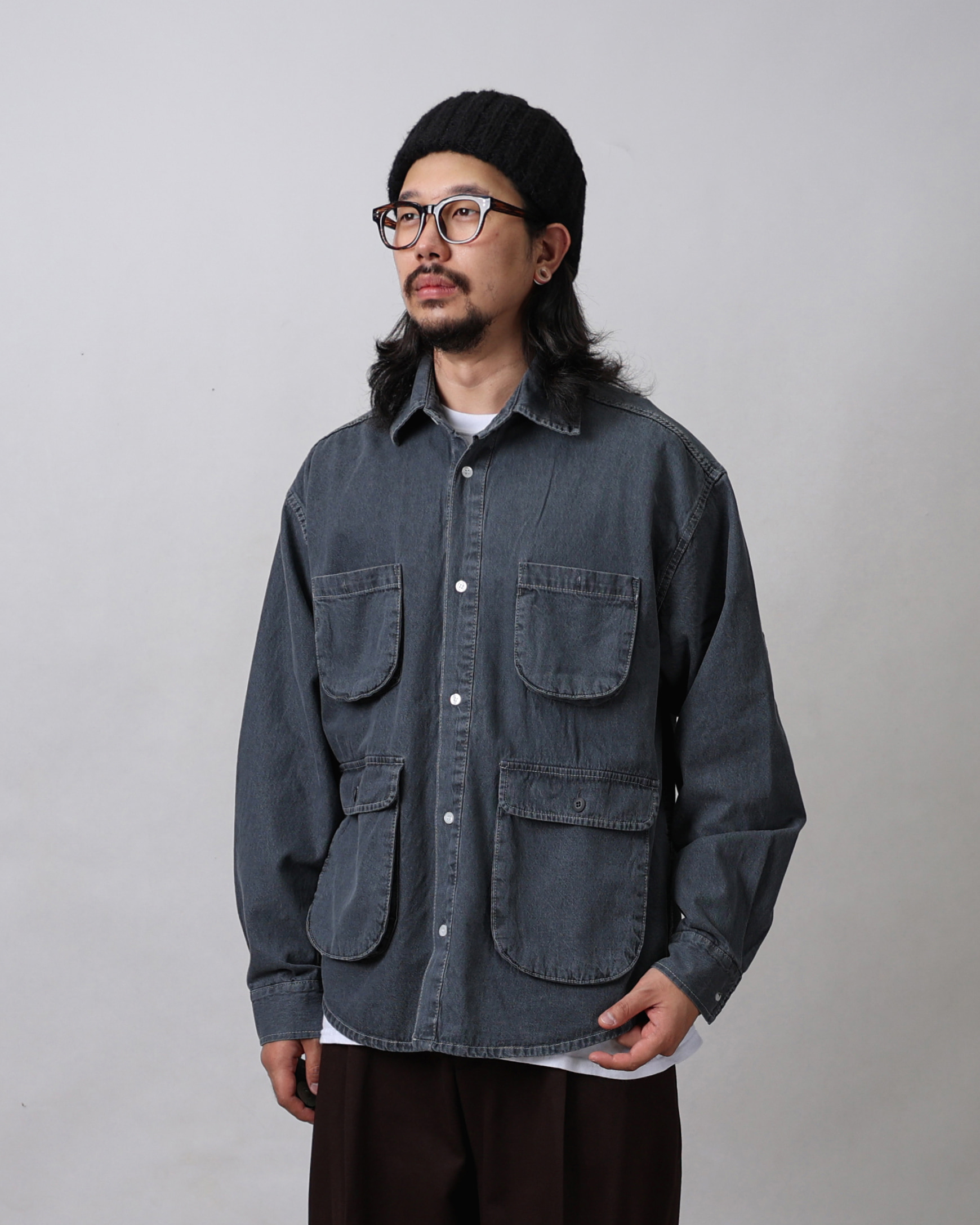 FITS 354 Round Pocket Denim Shirt Jacket (Gray Denim/Light Blue)