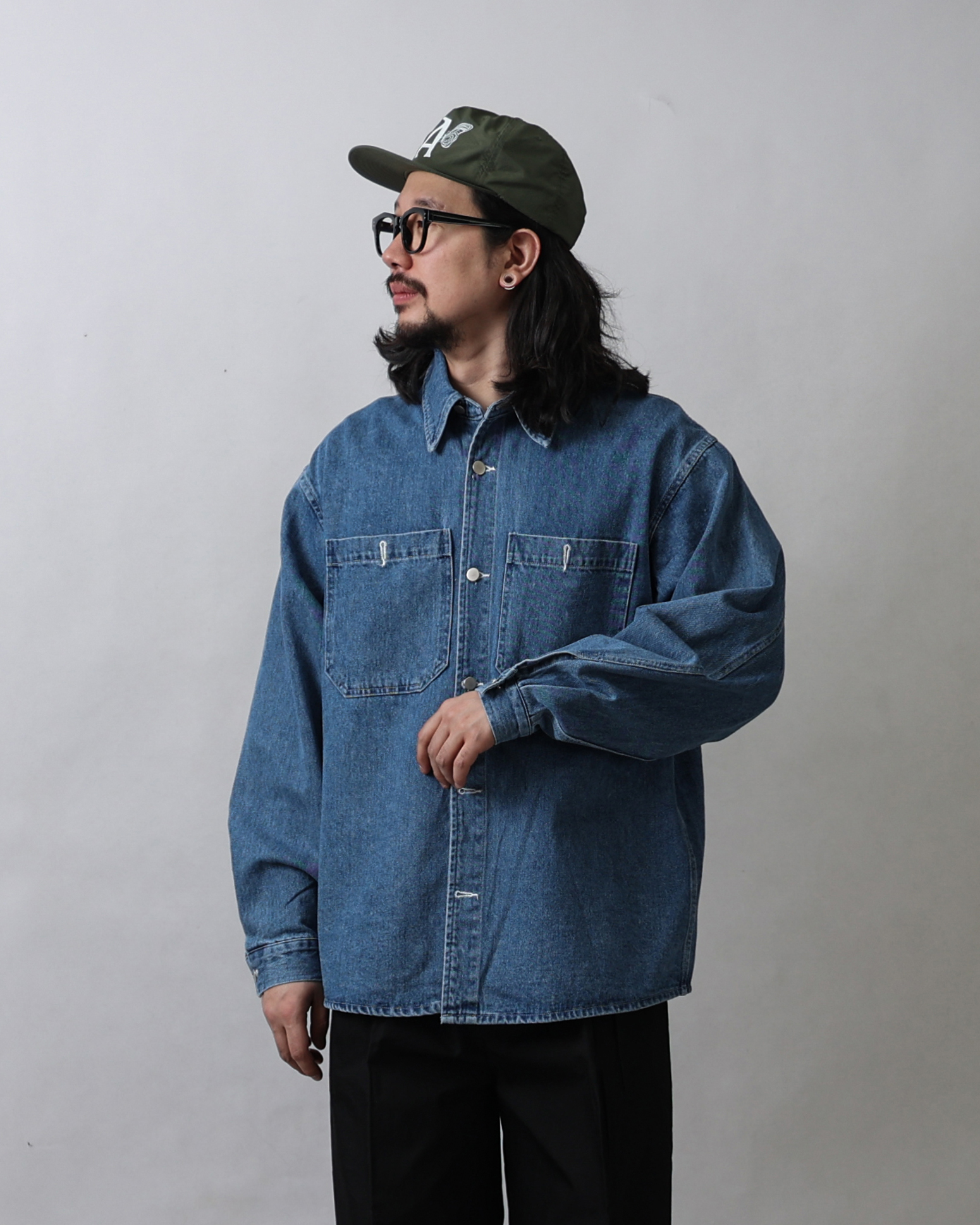 NSWER Two Pocket Denim Shirts Jacket (Middle Denim/Light Denim)