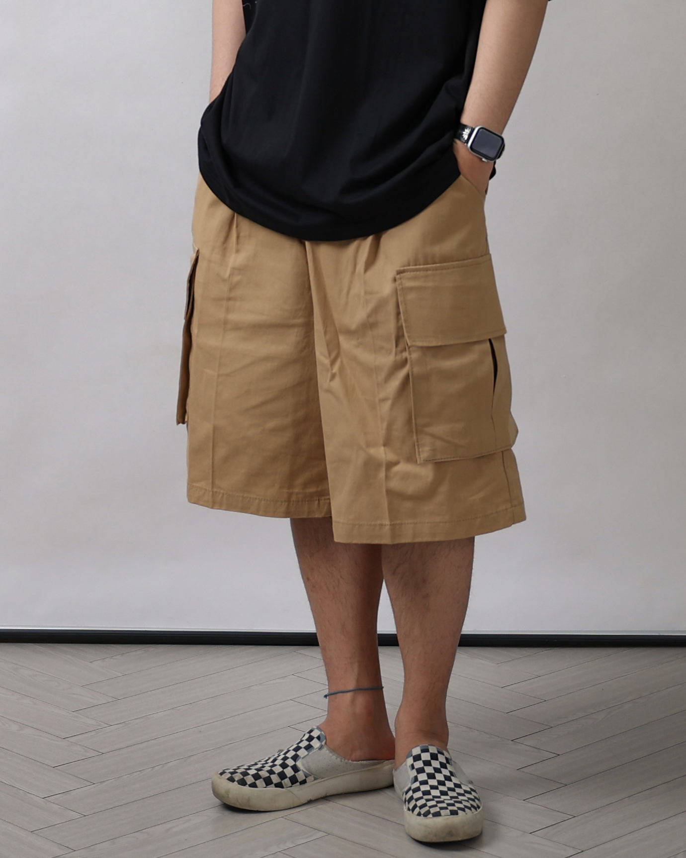 WOTT Washed Bermuda Cargo Pants (Black/Khaki/Beige)