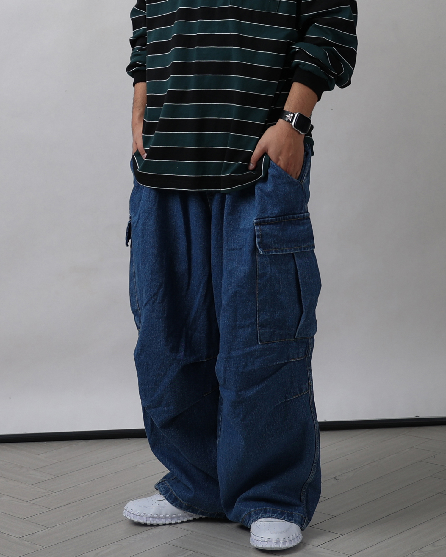 LEFEK Maxi Para Cargo Denim Balloon Pants (Black Denim/Gray Denim/Blue Denim)