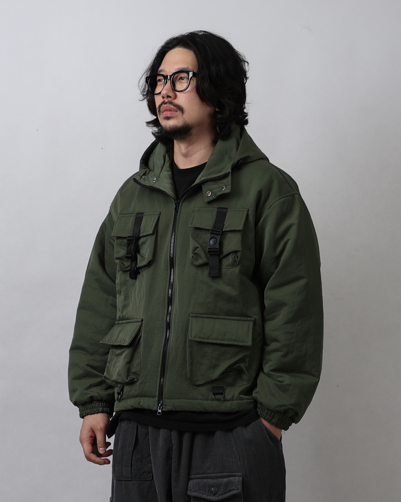 LBERT Utility Strap Detailing Parka (Black/Charcoal/Olive)