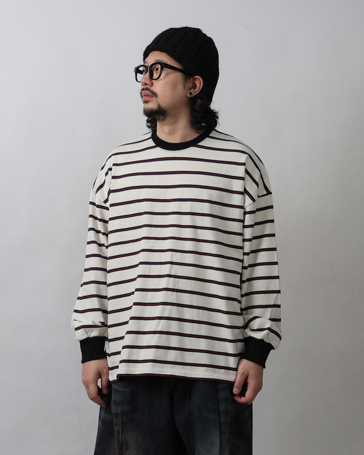 NEVER Basic Stripe Long Sleeves (Navy &amp; Wine/Ivory &amp; Wine/Ivory &amp; Camel)