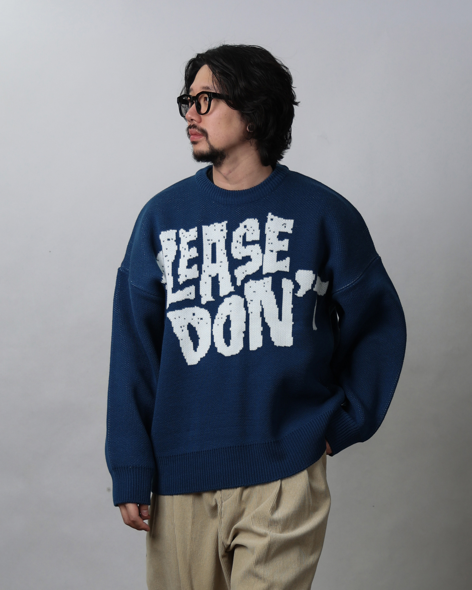 KIRI DONT Letter Illust Over Knit (Black/Blue/Mint)