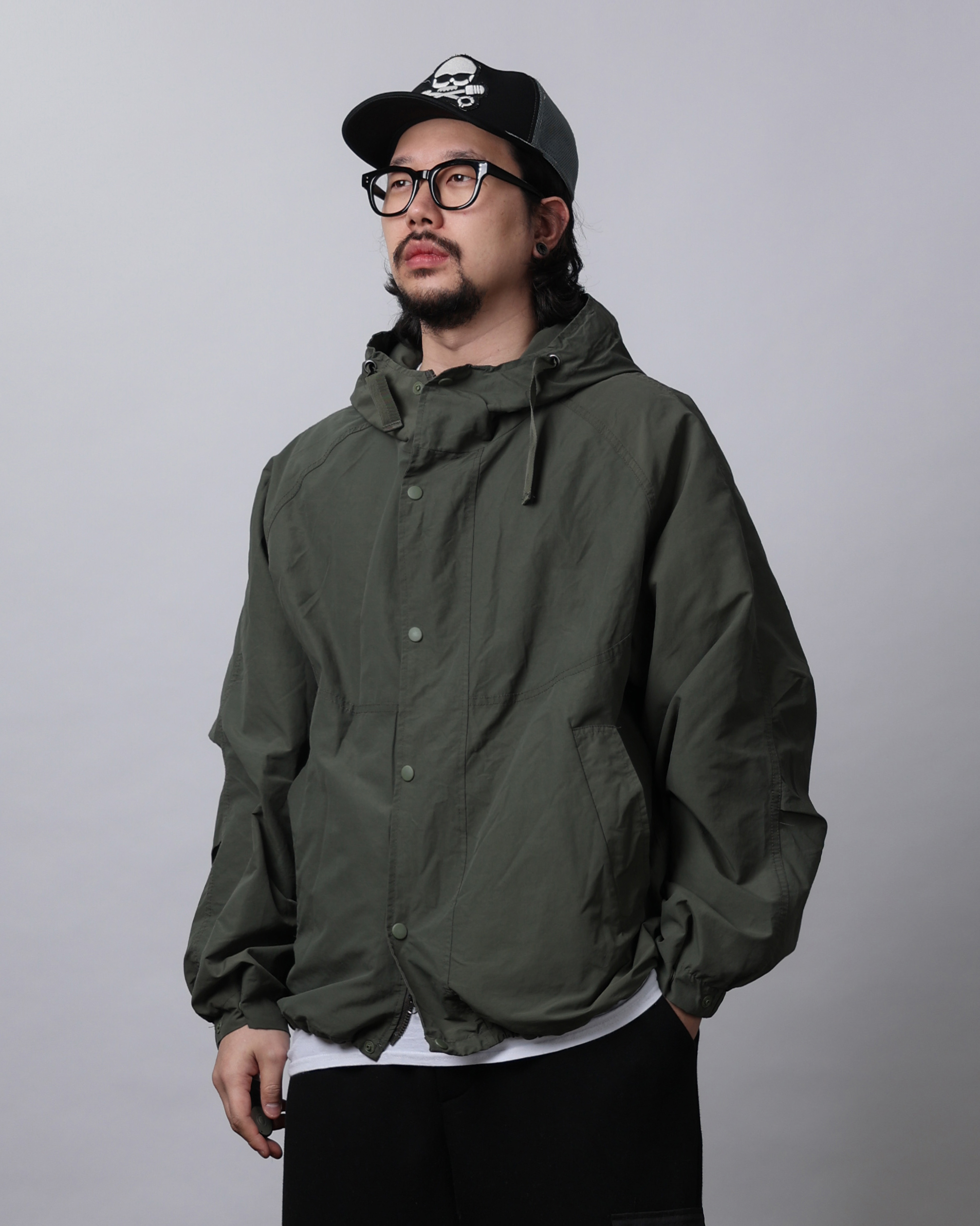 FARM Military Pleats Hoodied Jacket (Black/Olive/Gray)