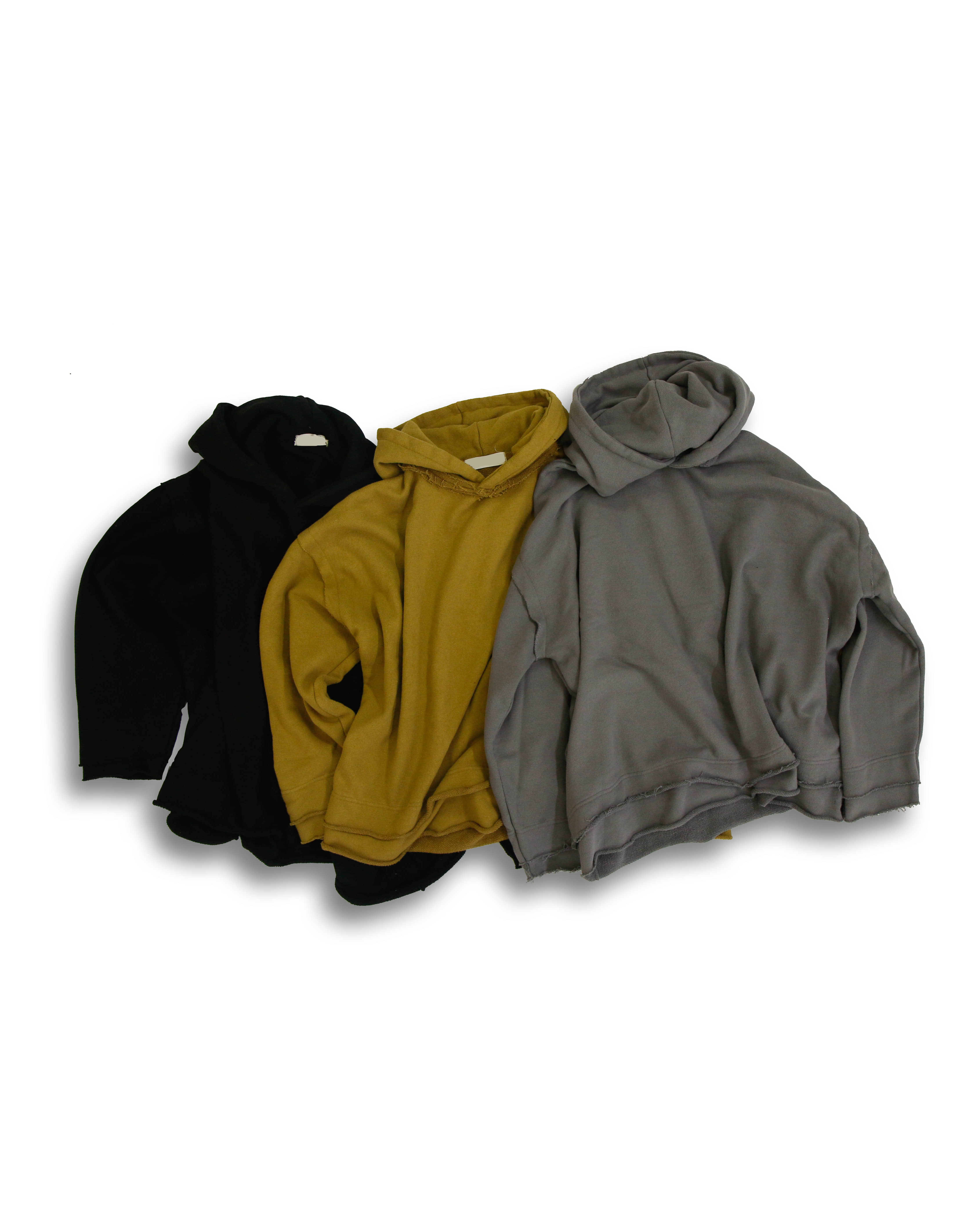 Cutting Layered Heavy Hoodie (Black/Gray/Mustard)