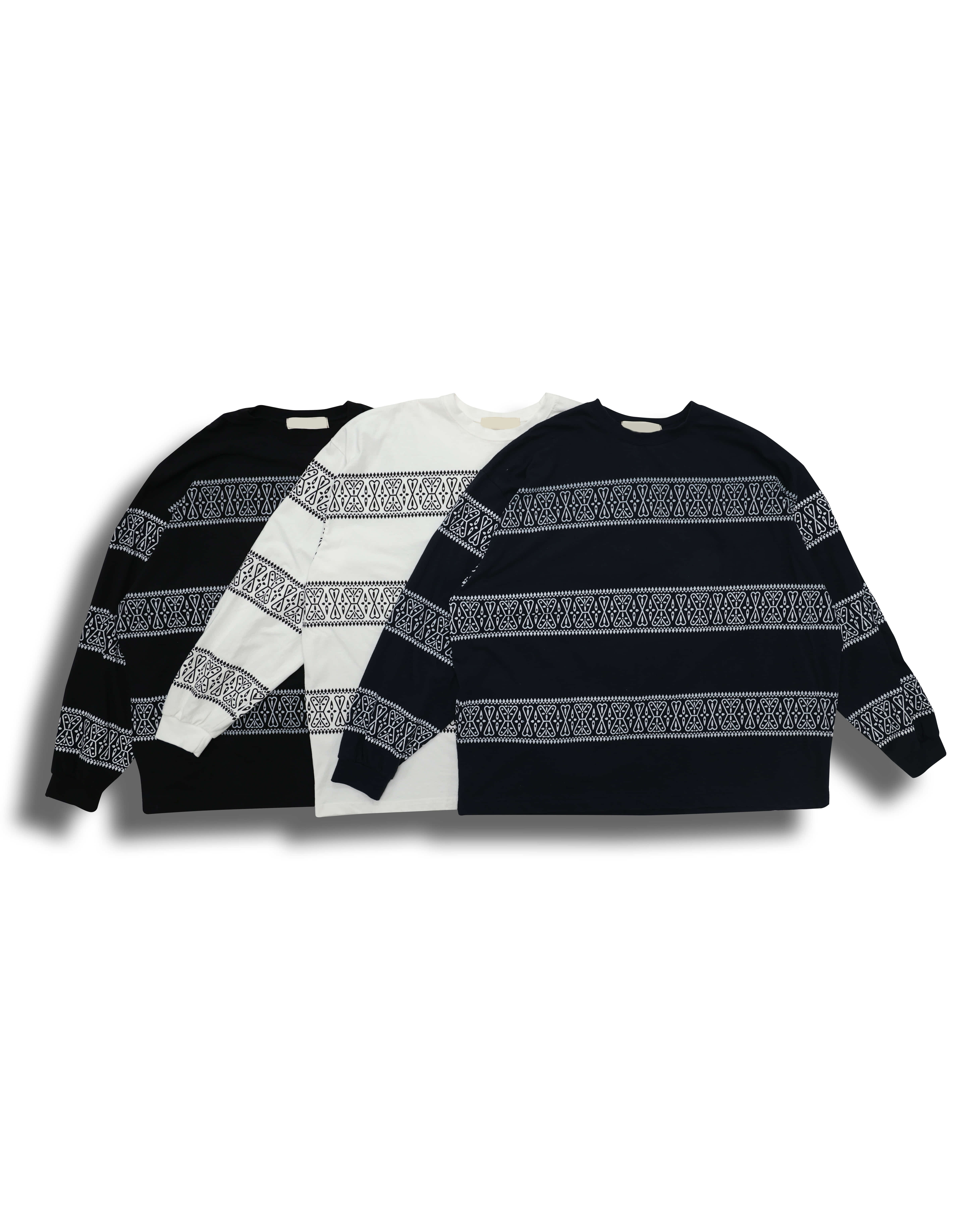 Mono Pattern Stripe Long Sleeves (Black/Navy/White)