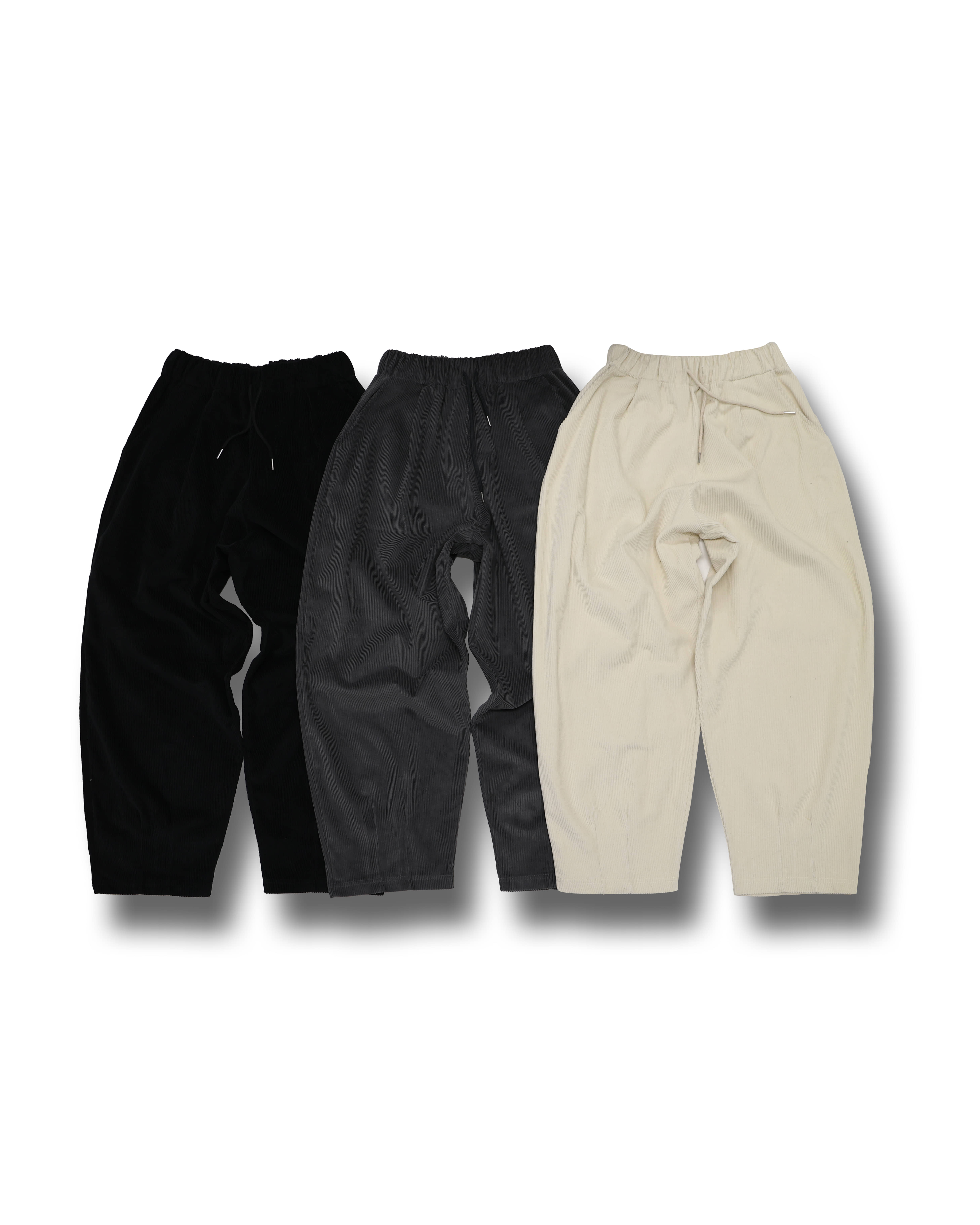 DOUBLE TWO Corduroy SET UP Balloon Pants (Black/Gray/Ivory)