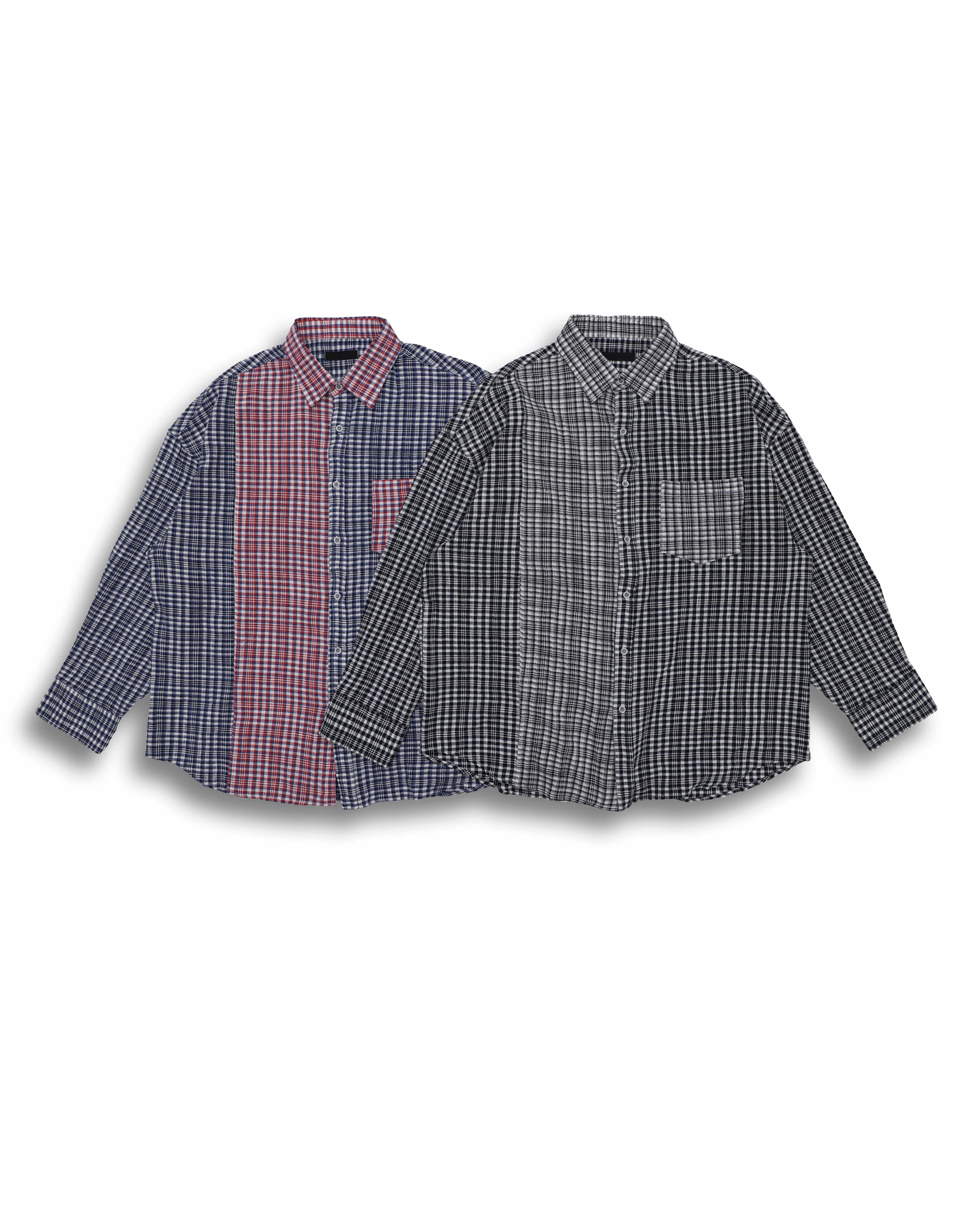 Crazy TONE Pattern Check Shirts (Black/Red)