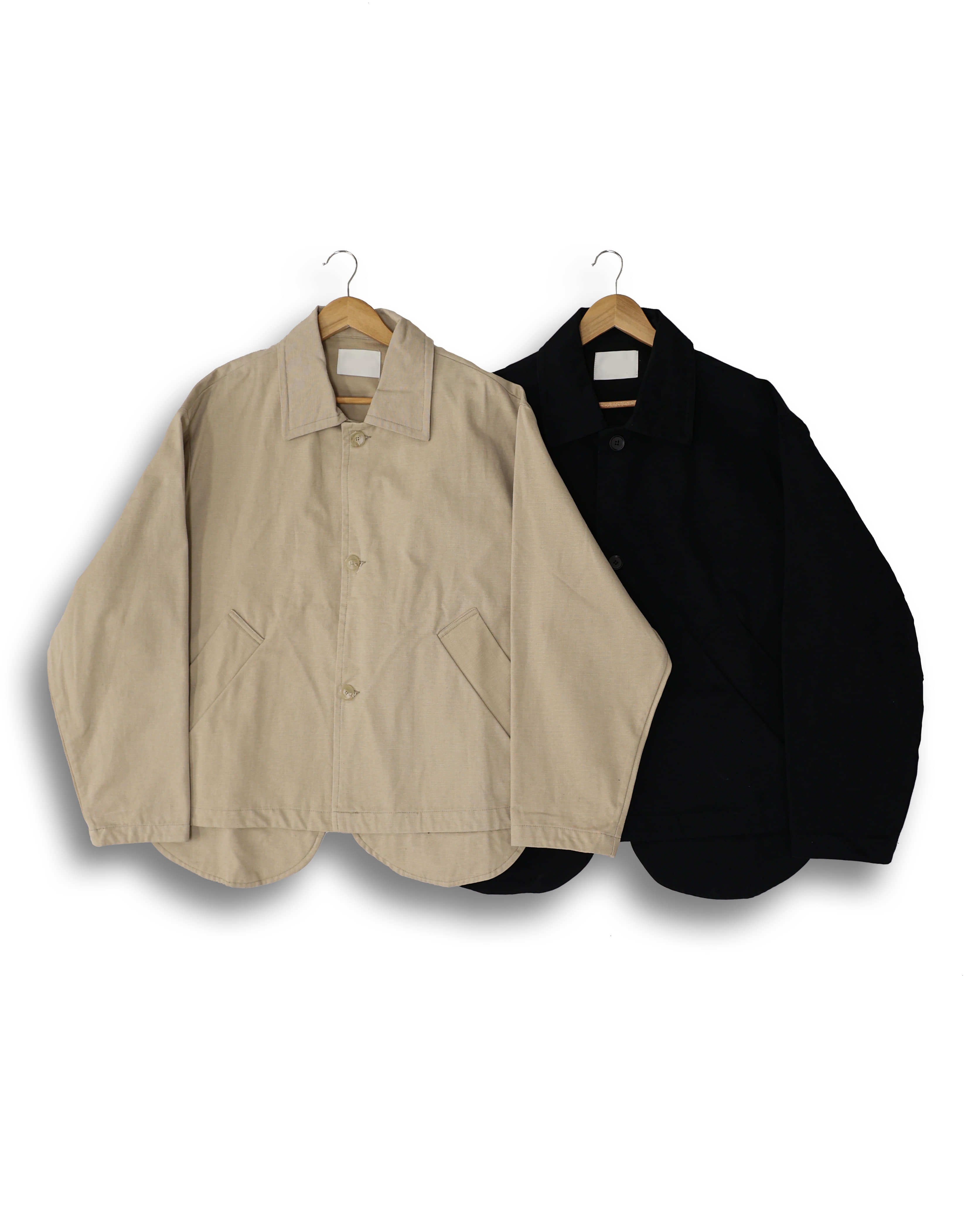 EVERYOVER Pocket Layered Half Jacket (Black/Beige)