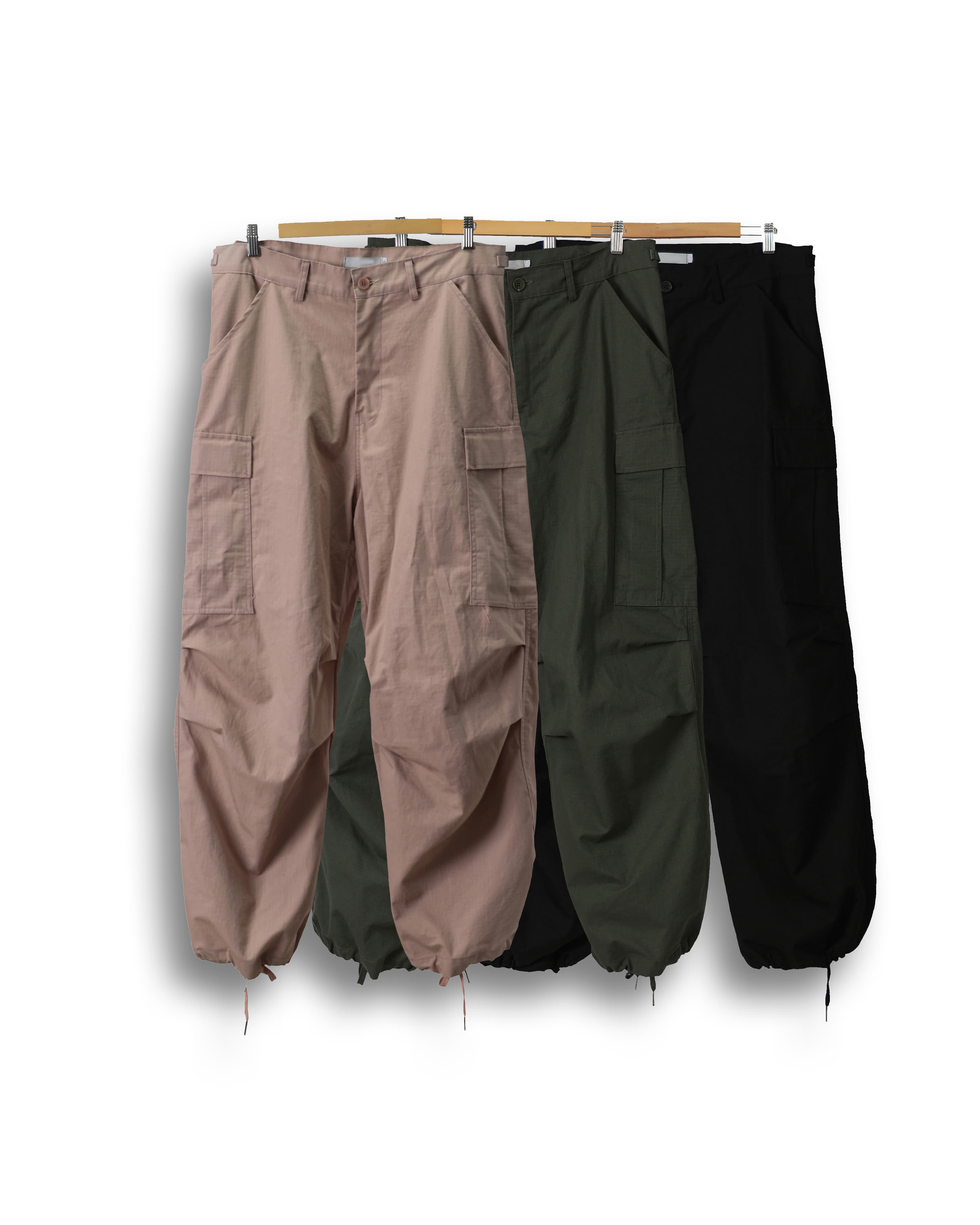 N.DEWS M65 Cargo Wide Ripstop Pants (Black/Khaki/Coral)