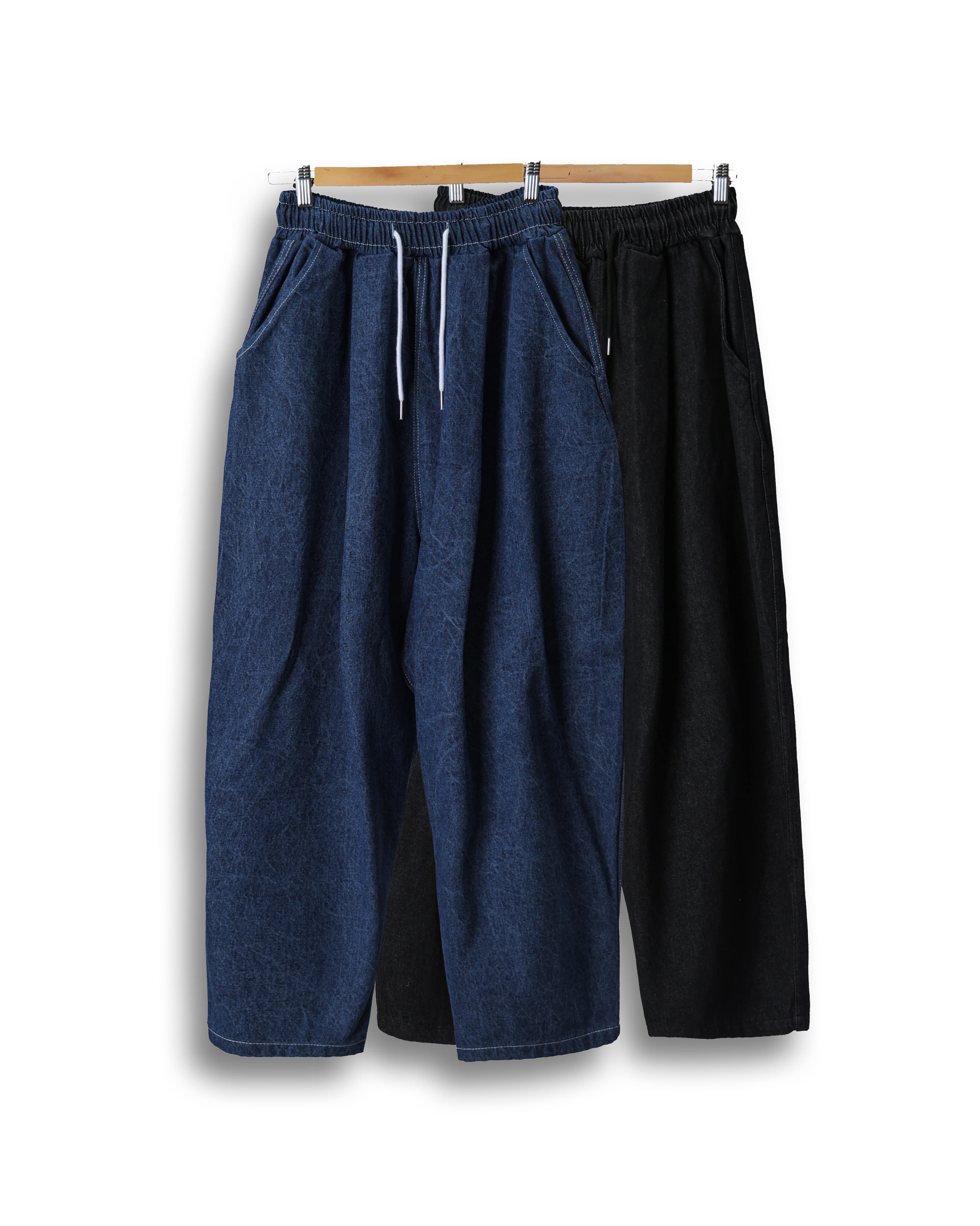 P.CENT Pin Tuck Baggy Balloon Denim Pants (Black Denim/Blue Denim)