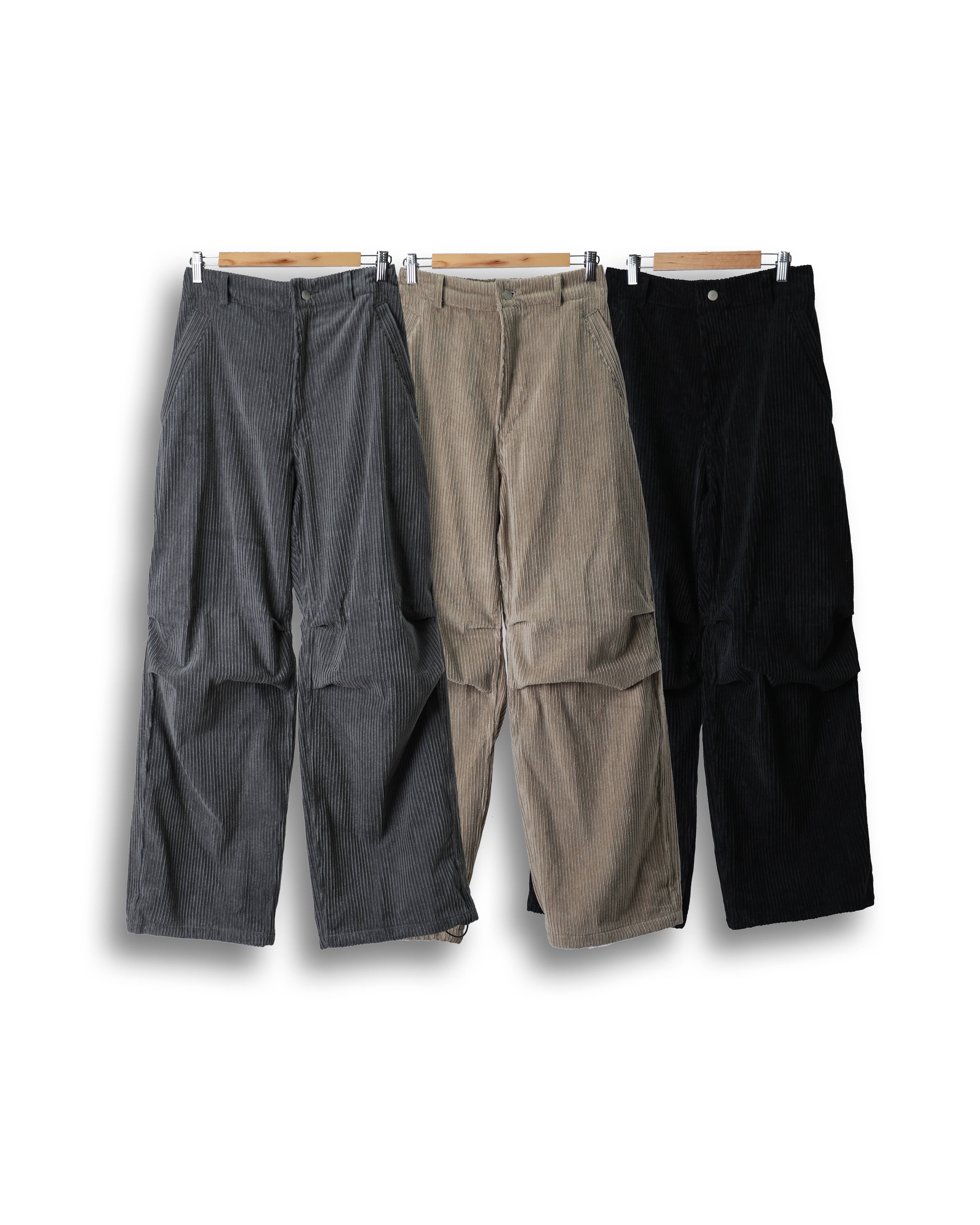 L’FRIK Corduroy Parachute Wide Pants (Black/Gray/Beige)