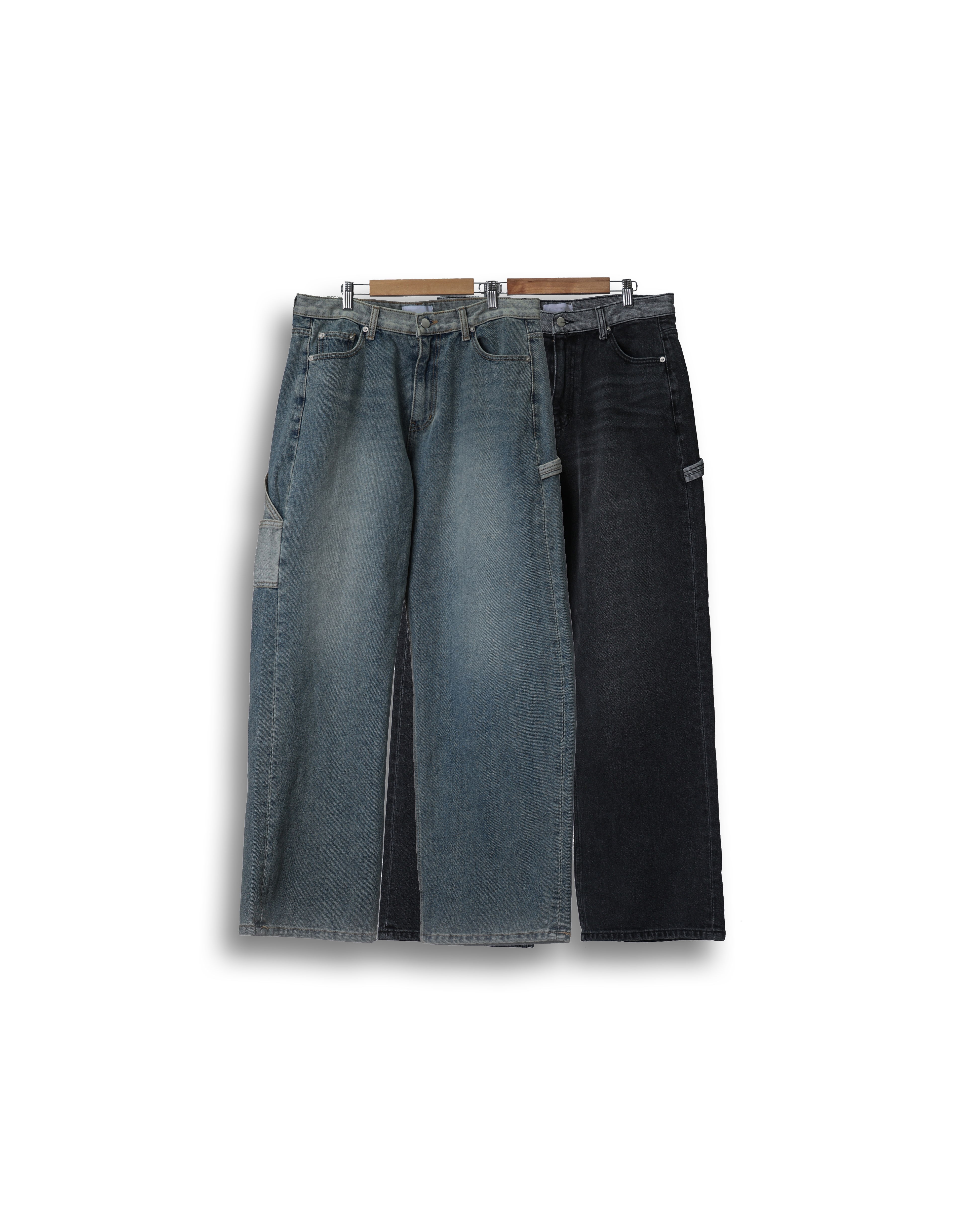 LIWAVY 2 TONE Denim Carpenter Pants (Black Denim/Blue Denim)