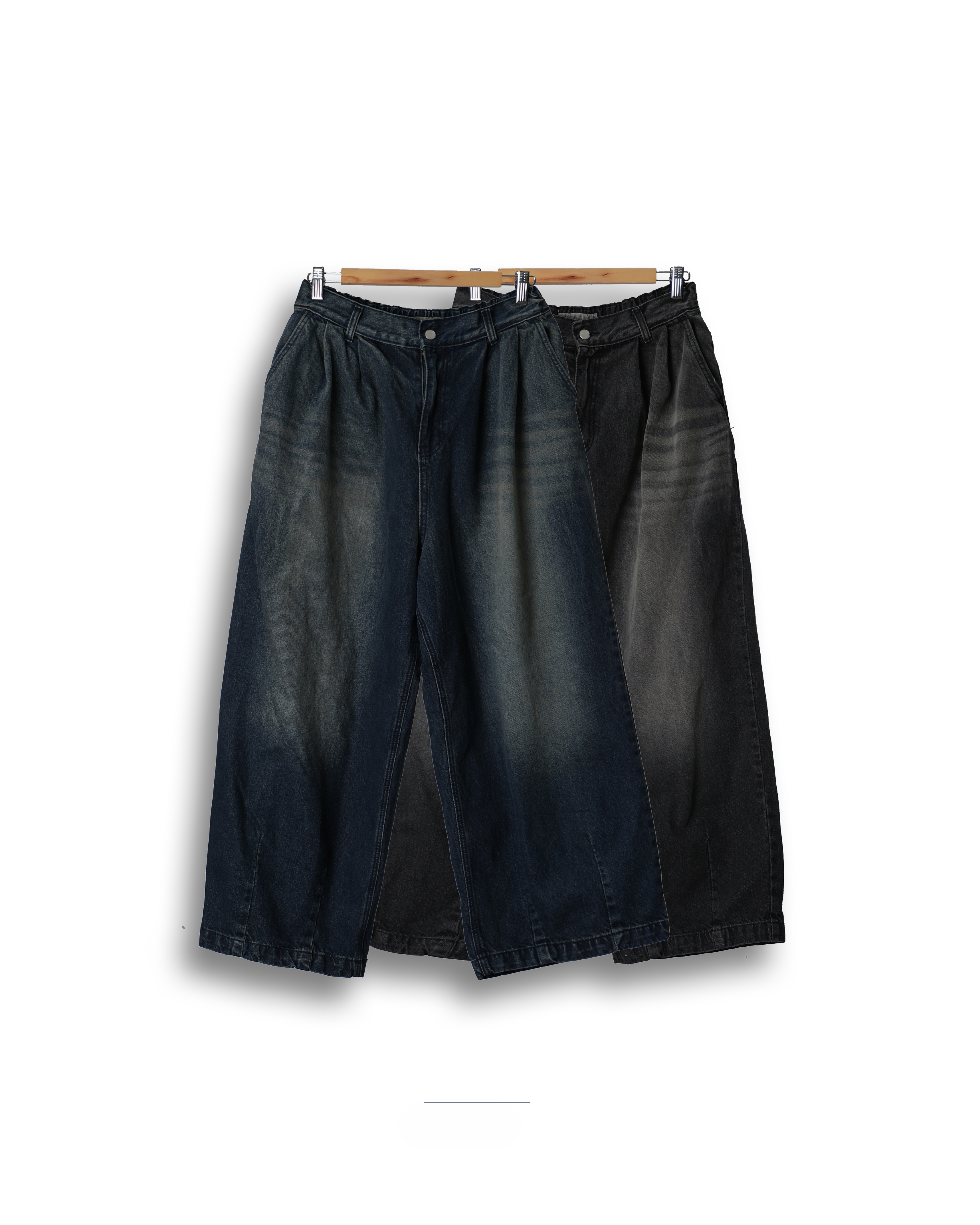 FRAM SAND Washed Denim Balloon Pants (Black Denim/Blue Denim)