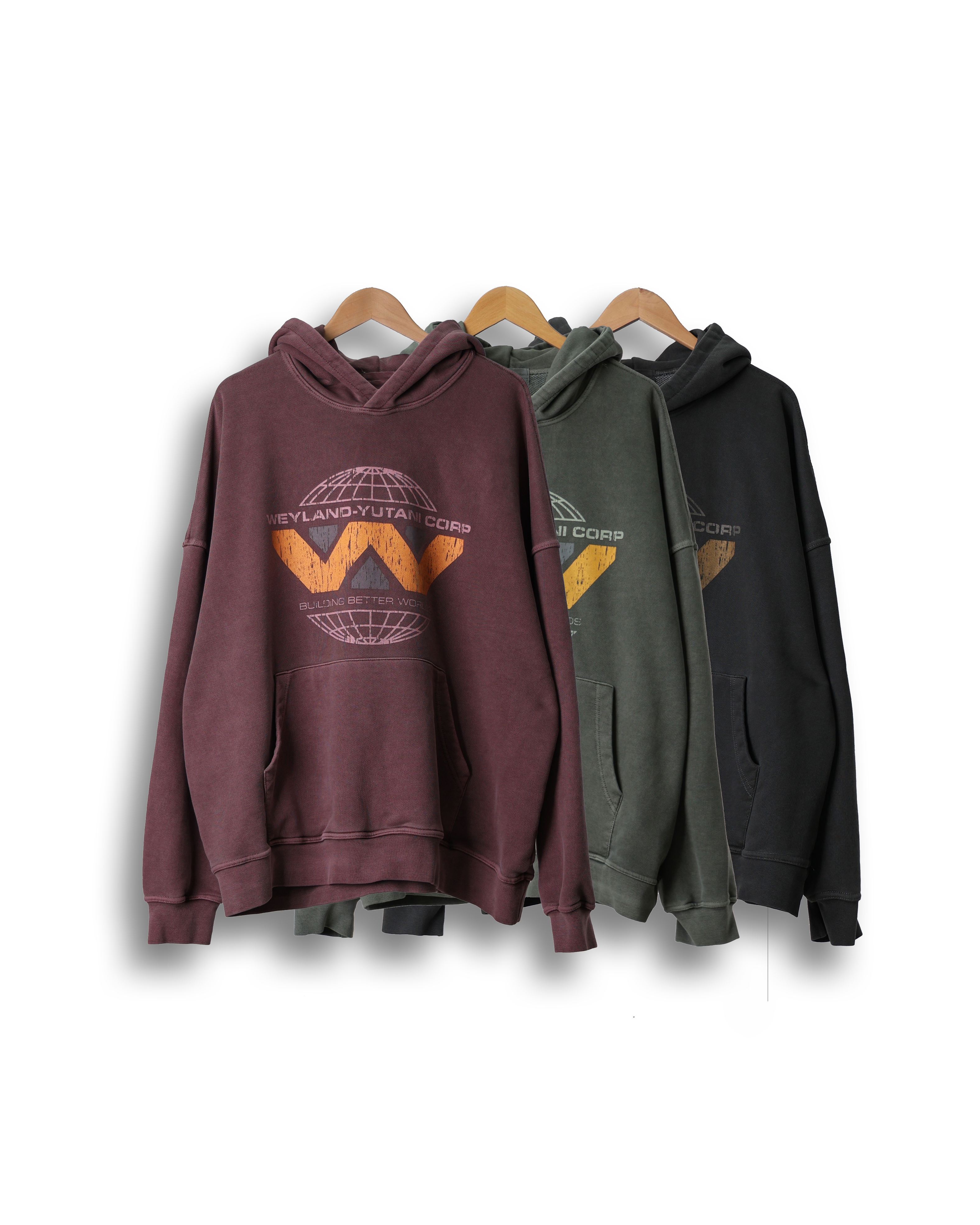 NOOR World Pigments Over Printed Hoodie (Charcoal/Dark Olive/Wine)