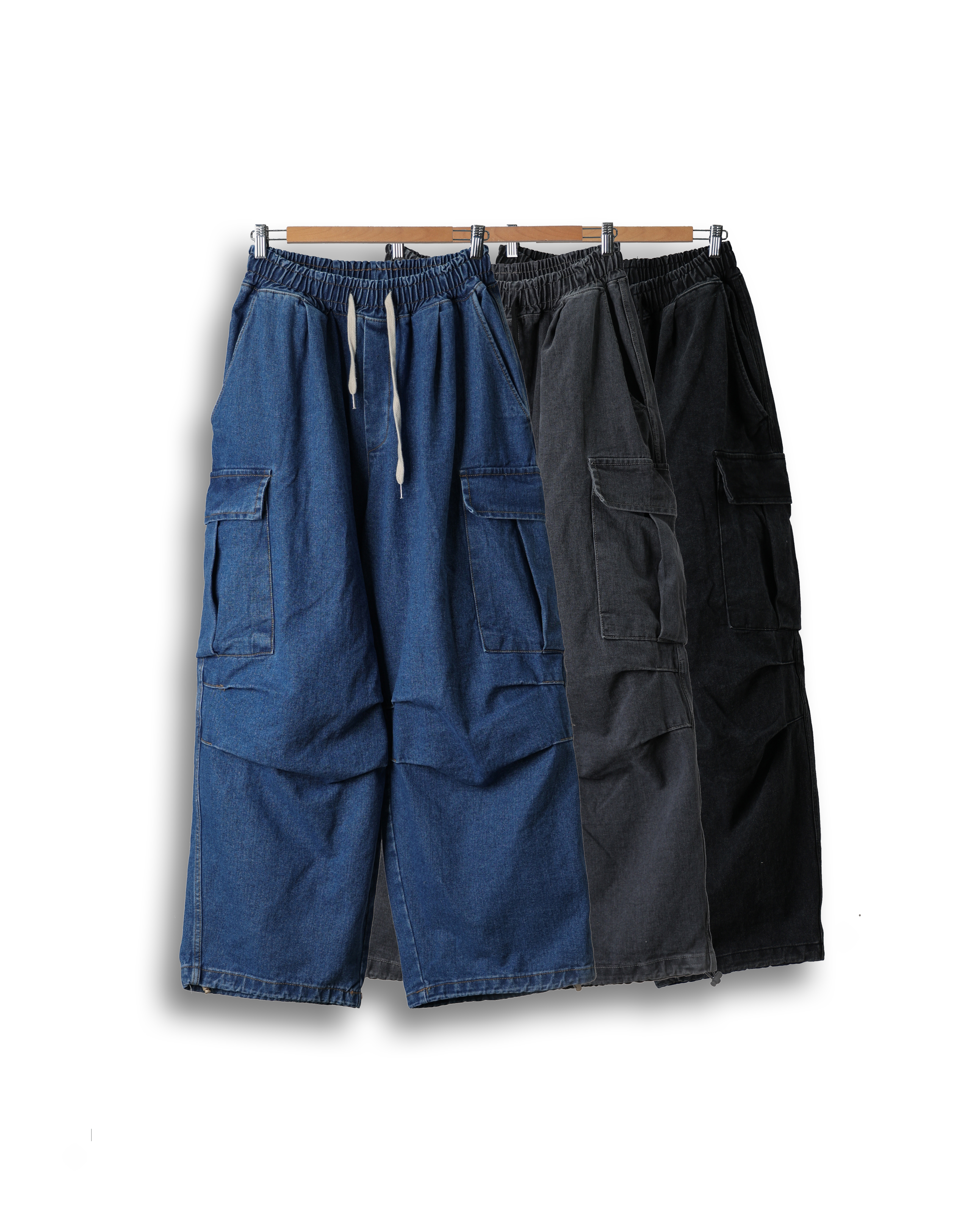 LEFEK Maxi Para Cargo Denim Balloon Pants (Black Denim/Gray Denim/Blue Denim)