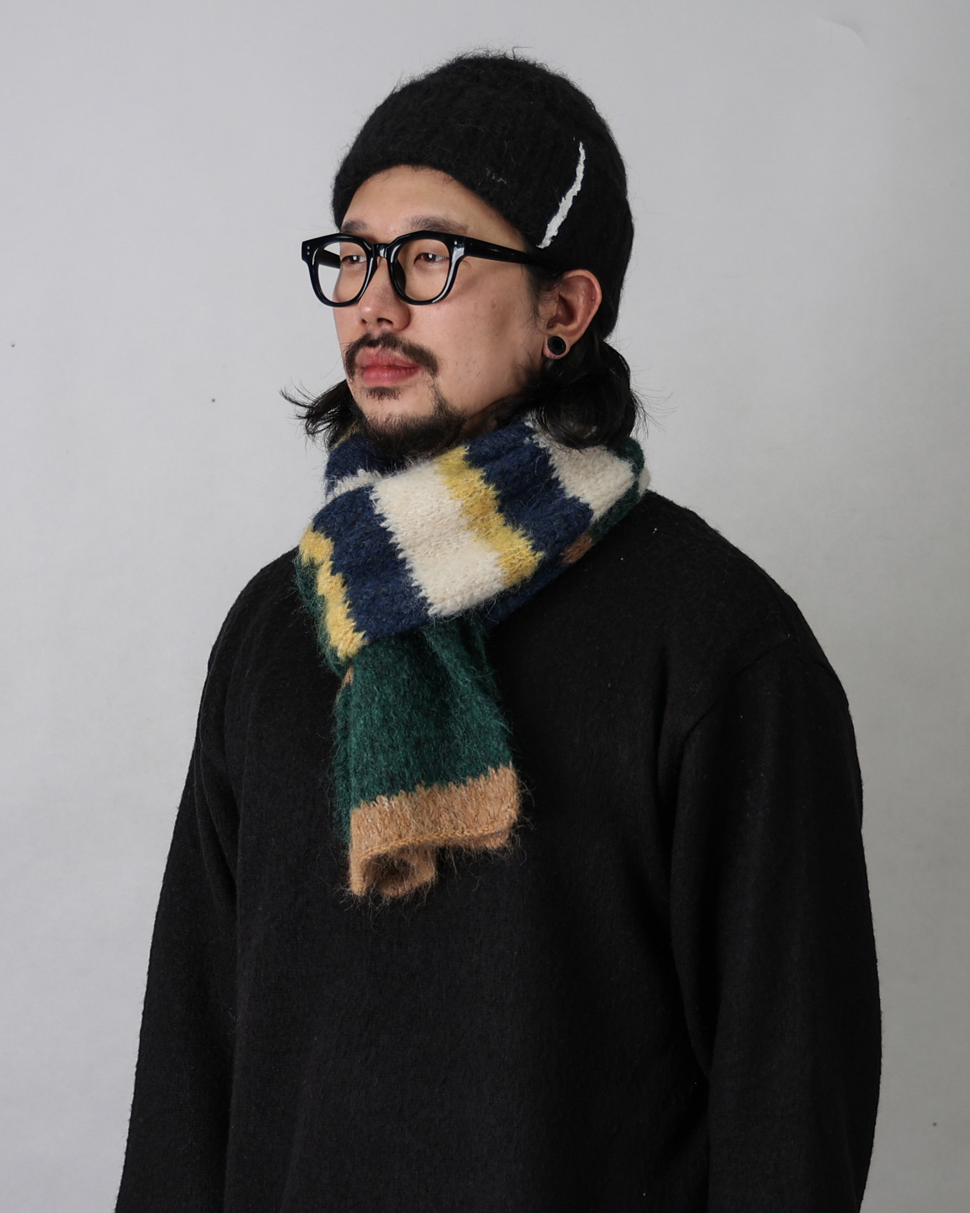 DEED Wool Colouring Hairy Mufler (Charcoal/Gray/Deep Green/Beige)