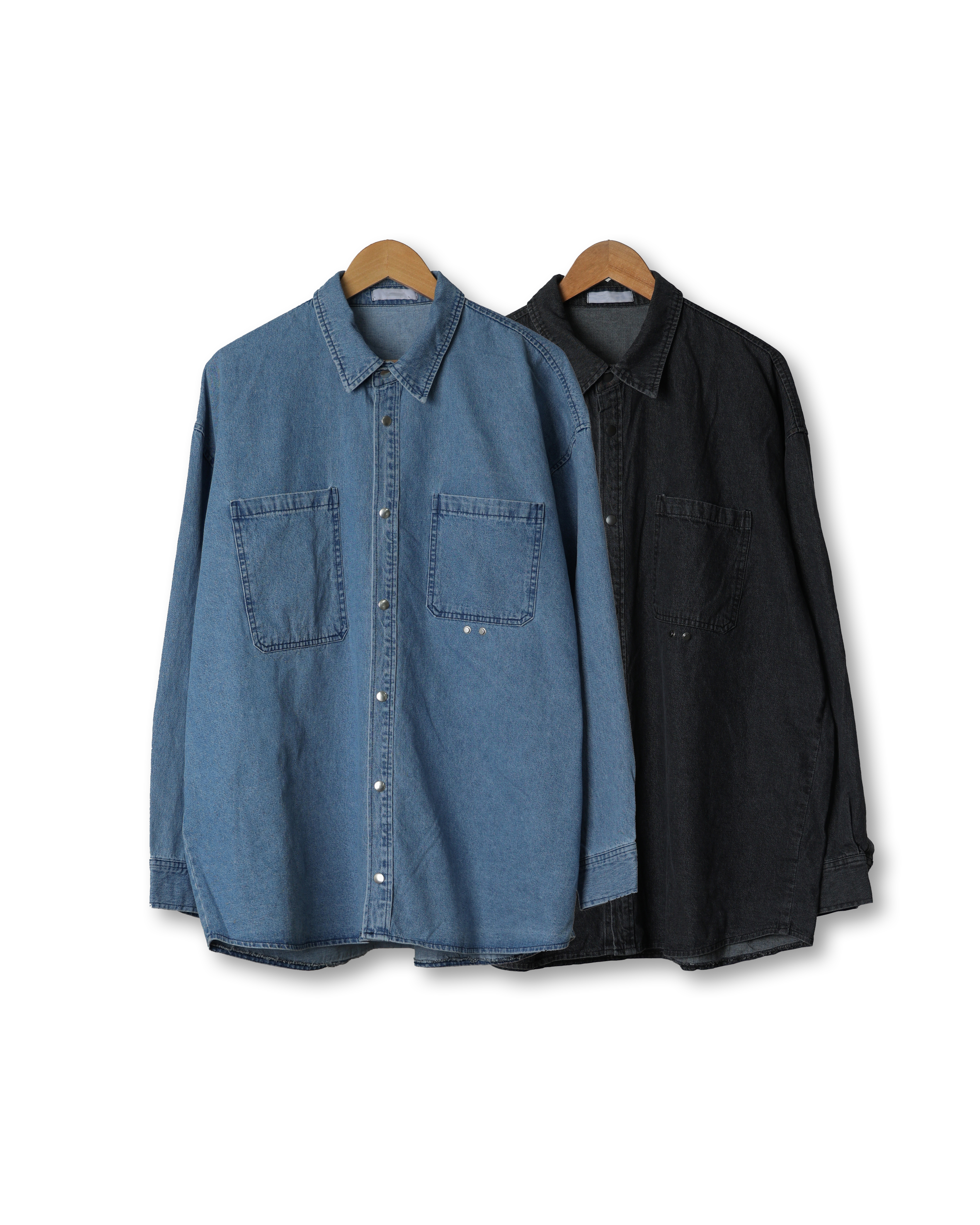 HICOL Snap Over Wide Denim Shirket (Black Denim/Middle Denim)