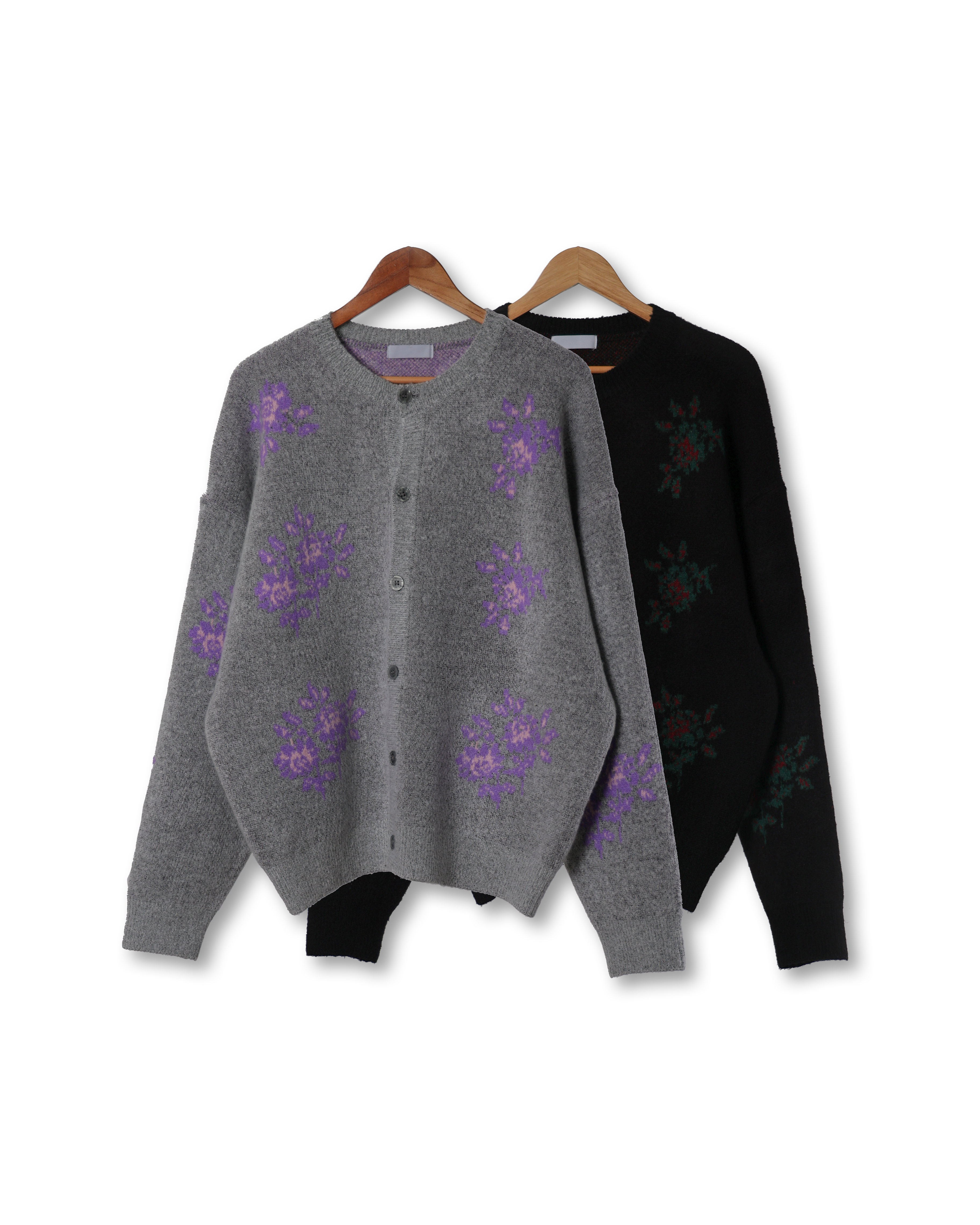 CONS FLOWER Over Bokle Knit Cardigan (Black/Gray)