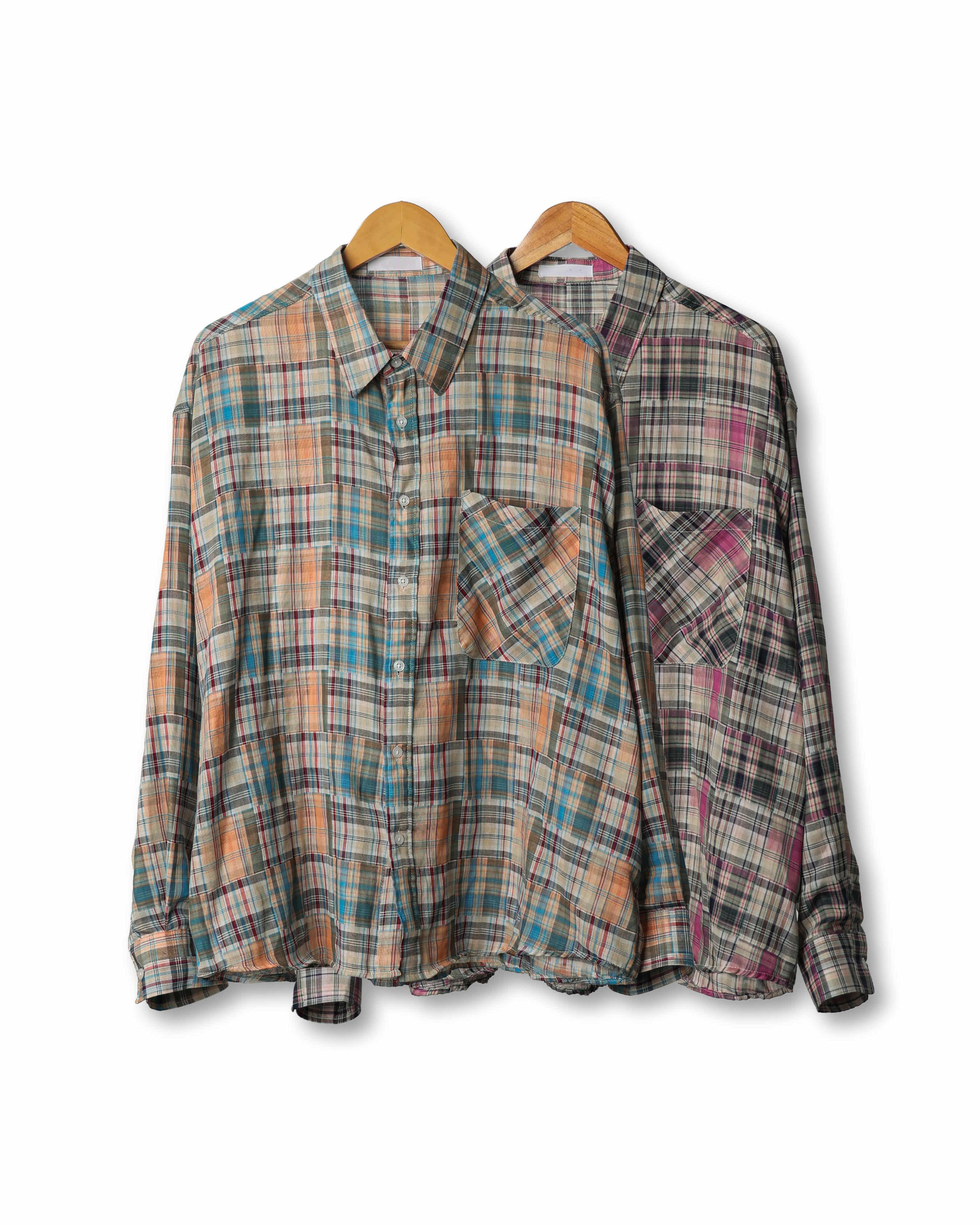 CRECNT Vintage Check L.Summer Shirts (Blue/Pink)