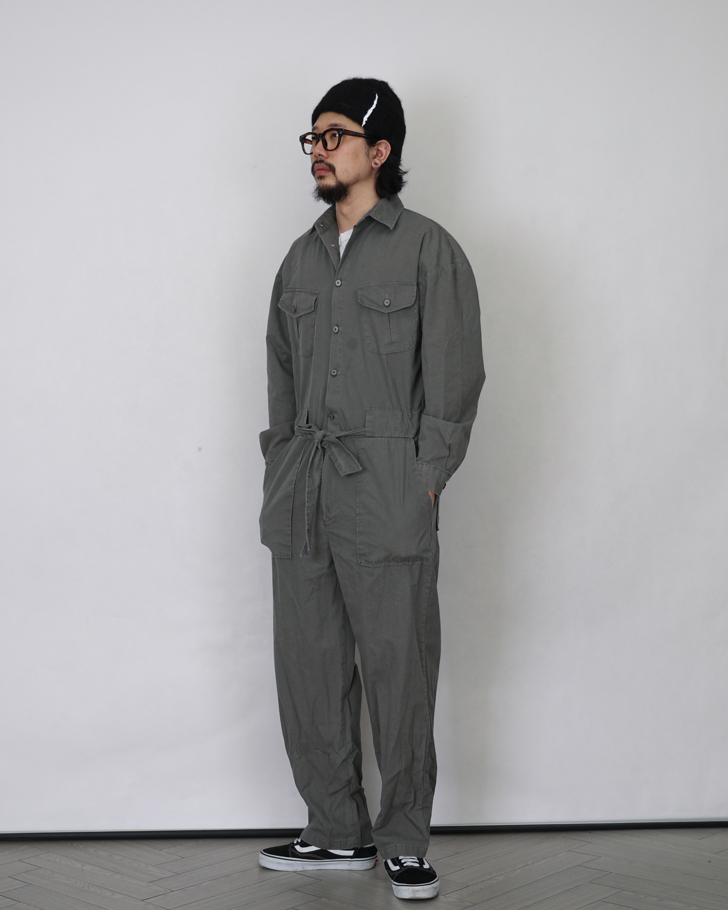 Belt Strap Bio Coverall JumpSuit (Black/Khaki/Charcoal)